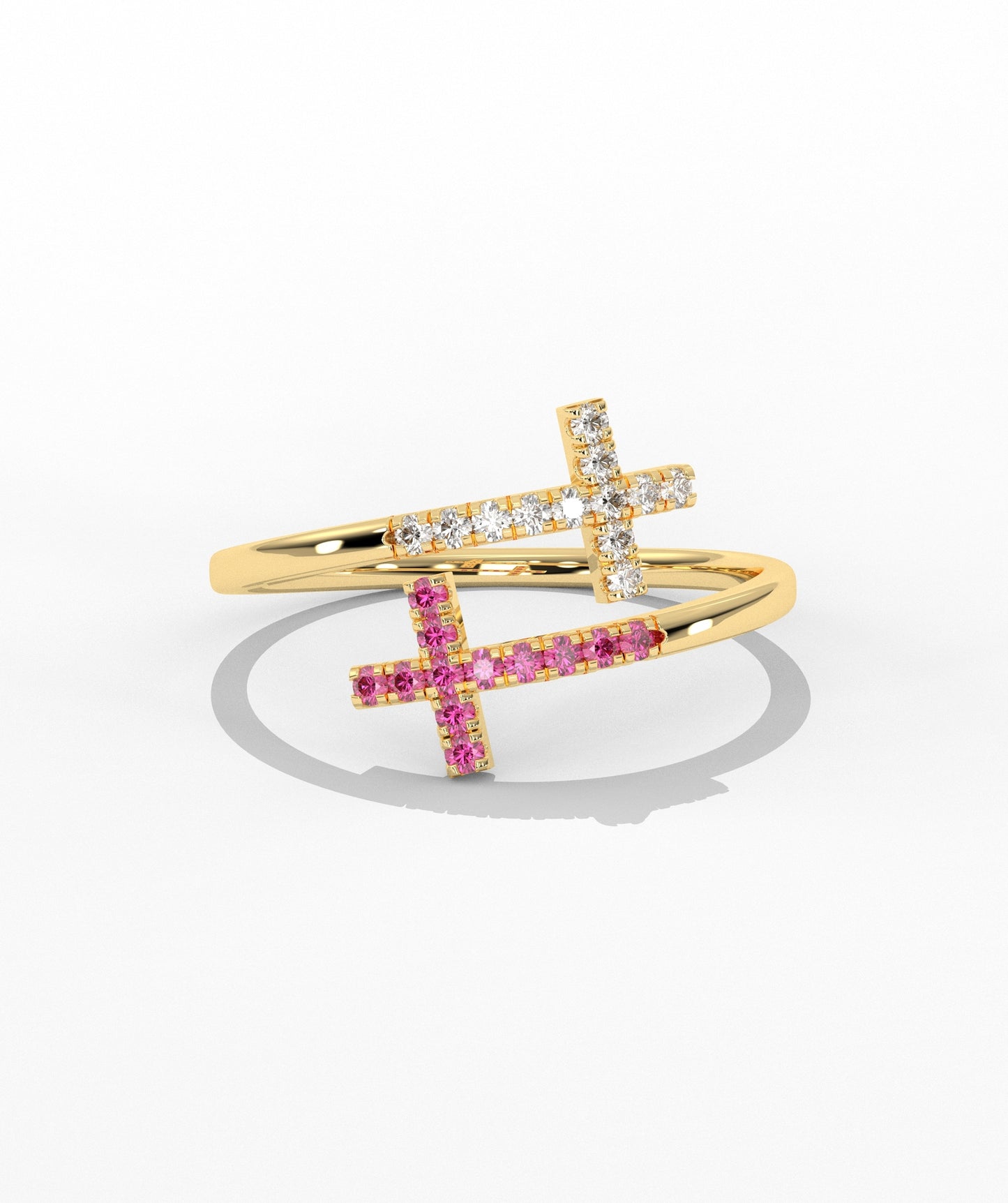 Diamond Double Cross Bypass Ring in 14K Solid Gold