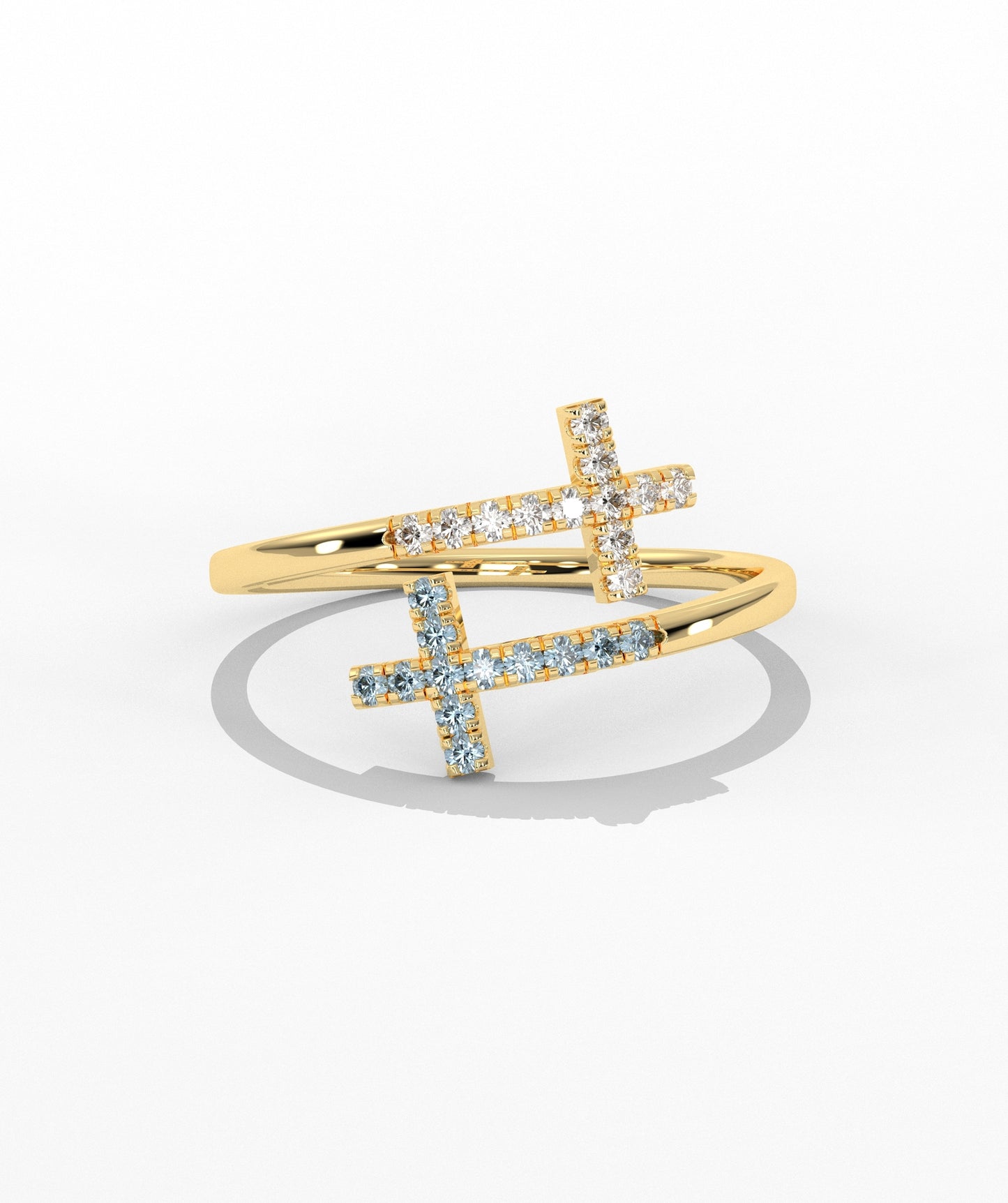 Diamond Double Cross Bypass Ring in 14K Solid Gold