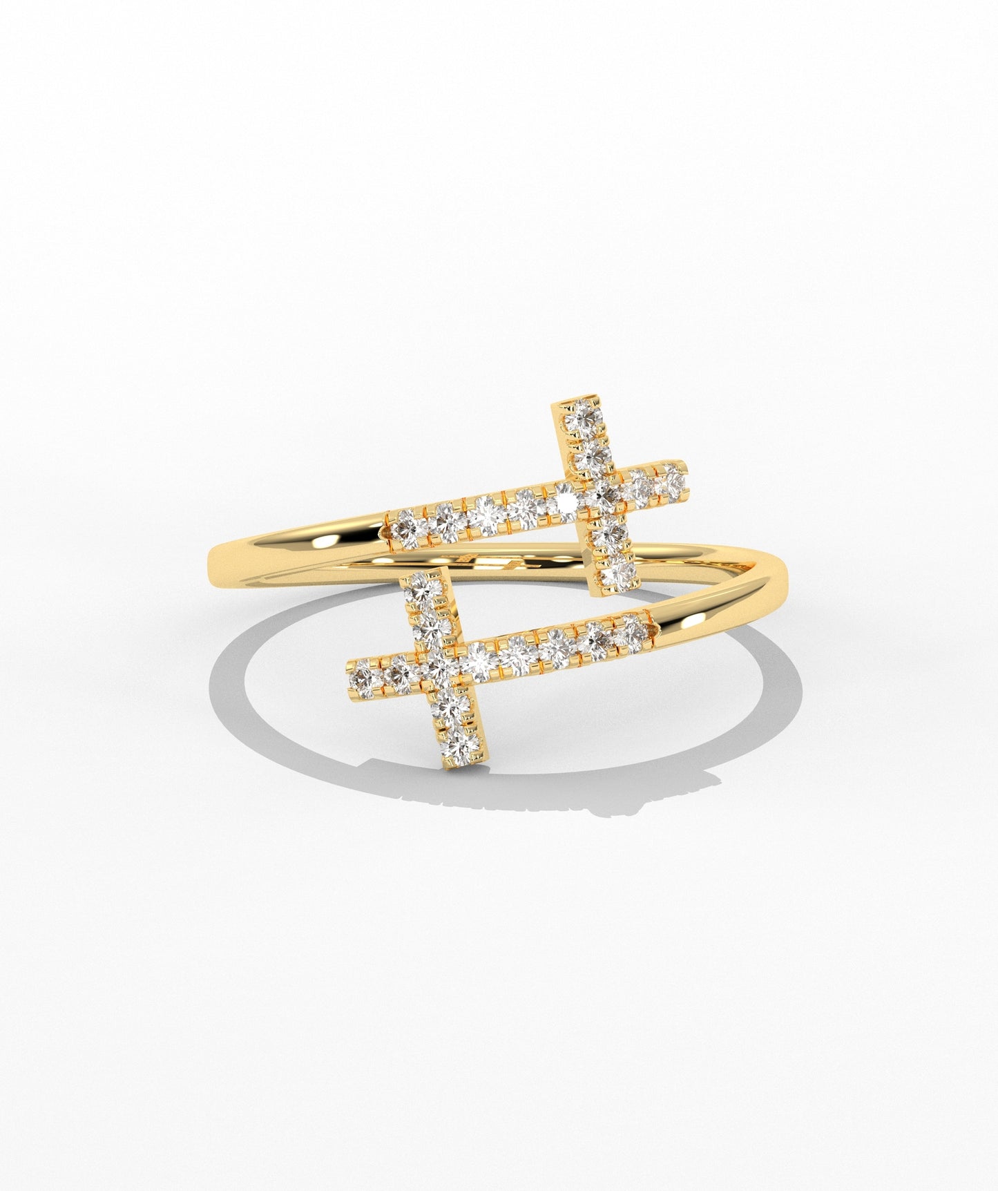 Diamond Double Cross Bypass Ring in 14K Solid Gold
