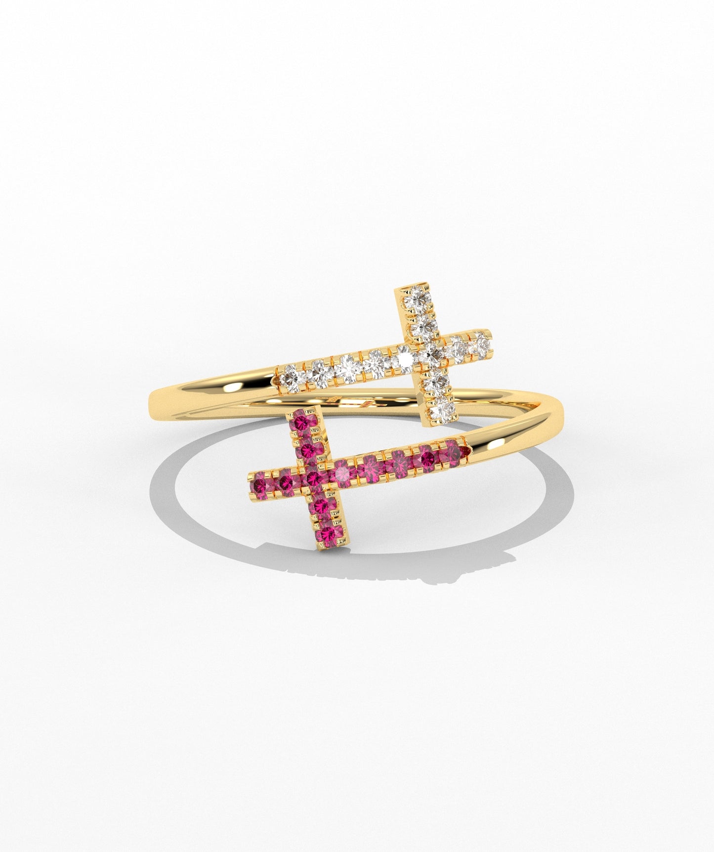 Diamond Double Cross Bypass Ring in 14K Solid Gold