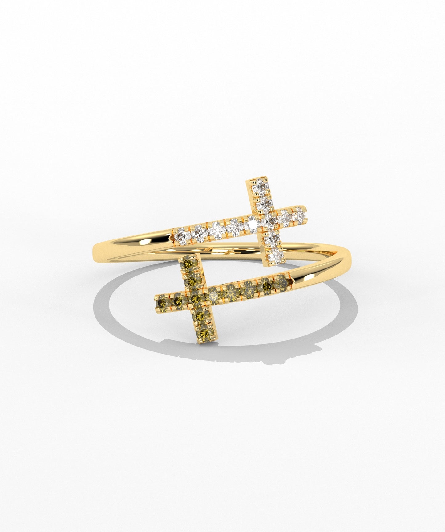 Diamond Double Cross Bypass Ring in 14K Solid Gold