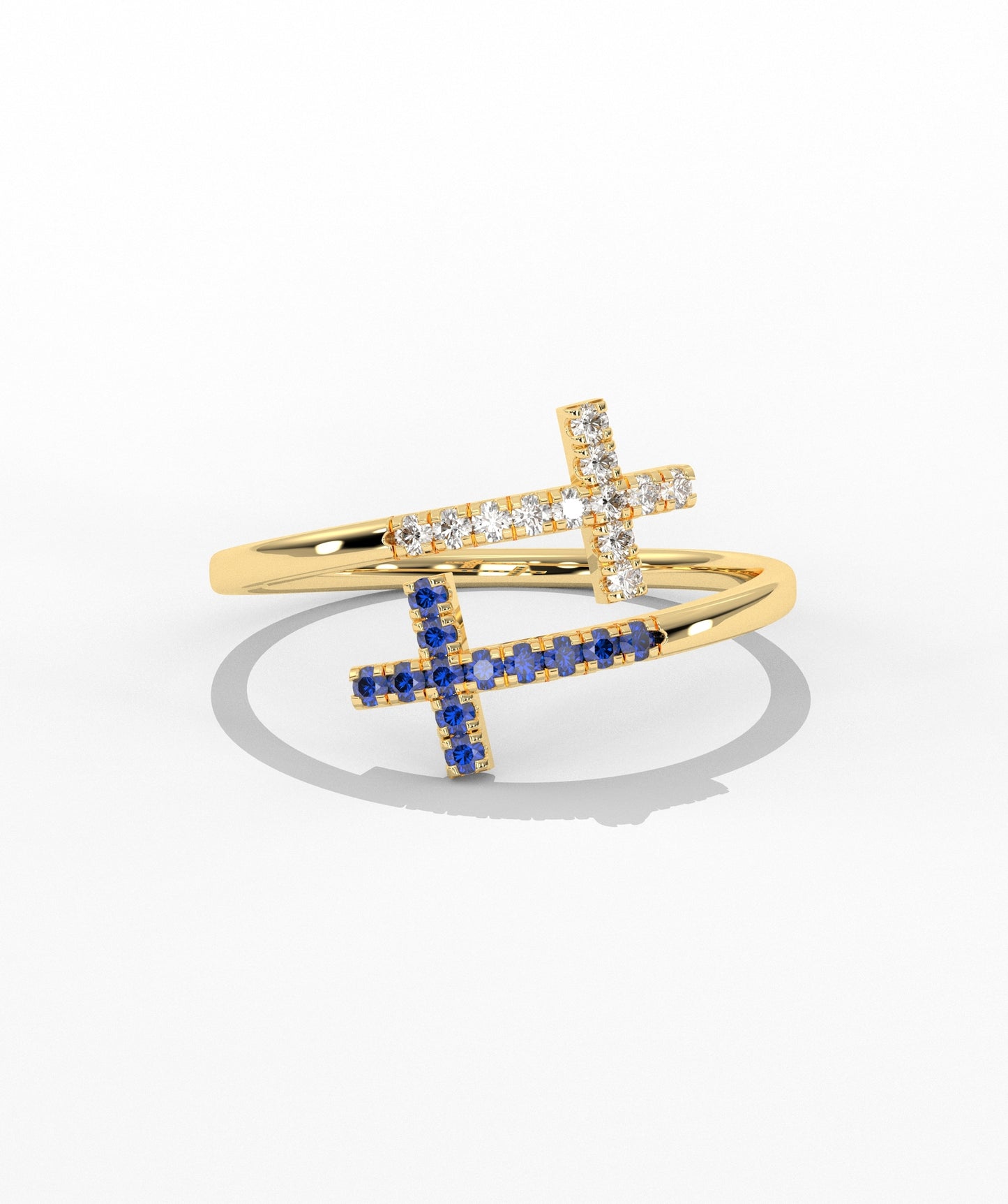 Diamond Double Cross Bypass Ring in 14K Solid Gold