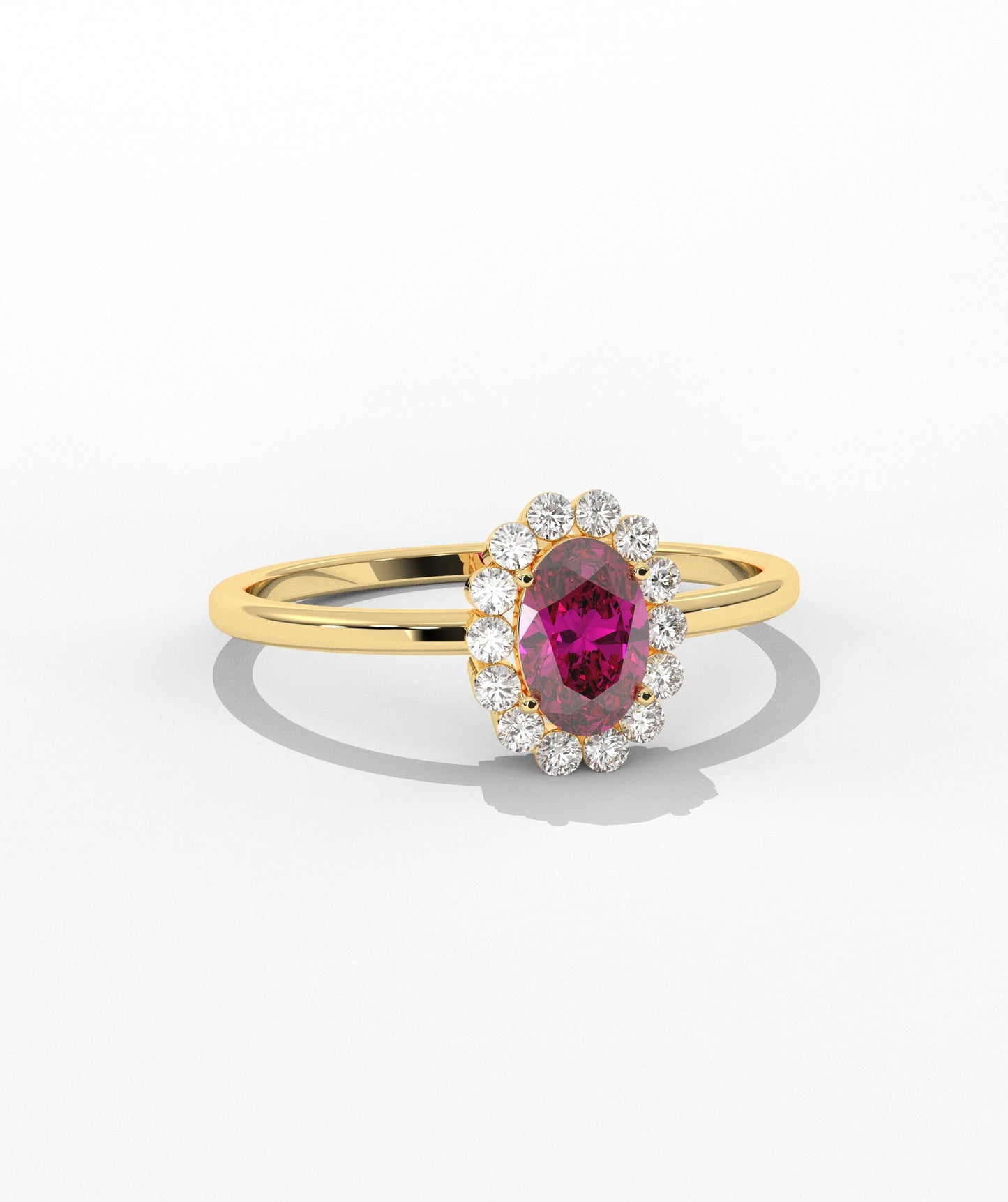 Oval Birthstone Halo Ring with Diamond Accents in 14K Gold