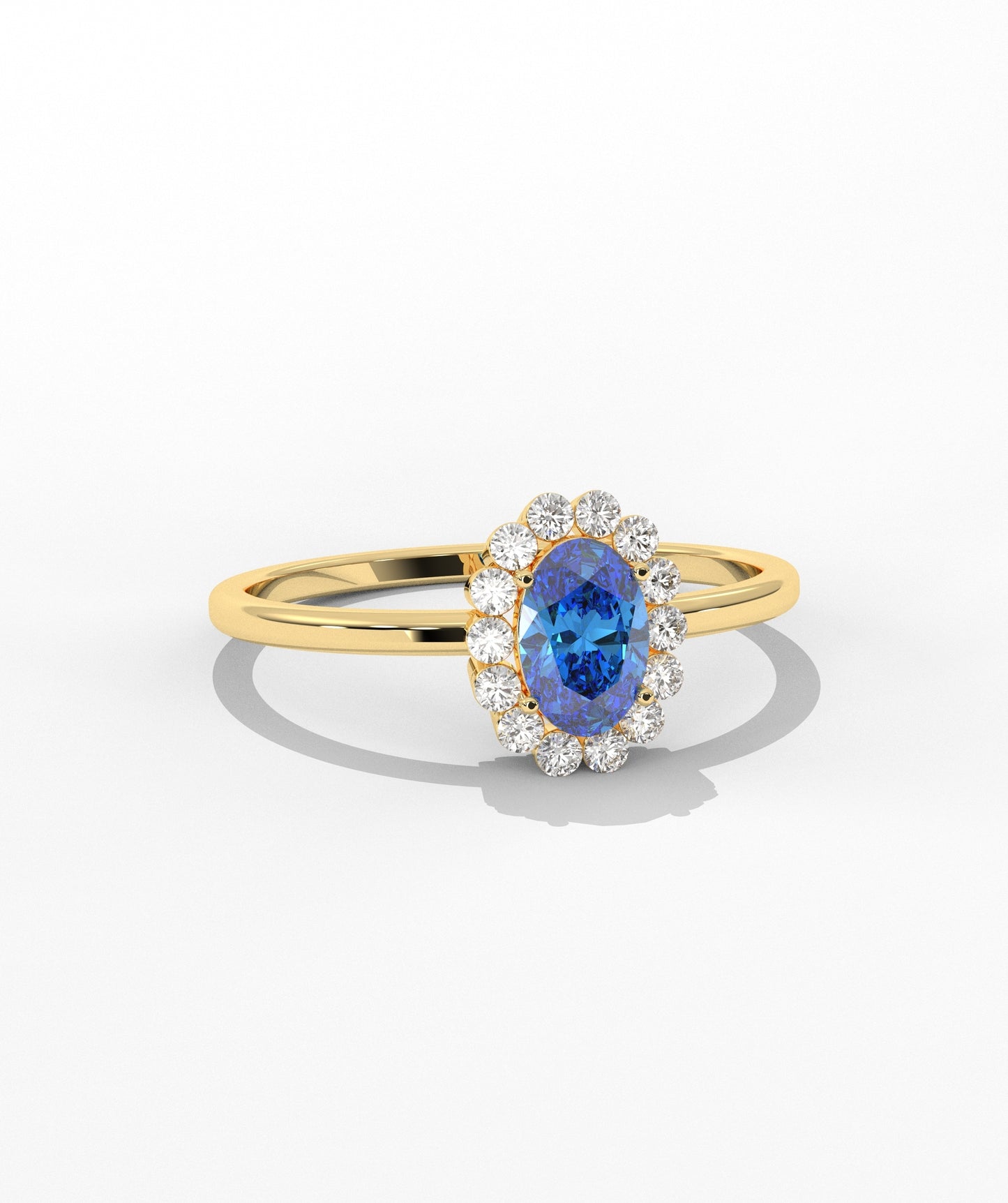 Oval Birthstone Halo Ring with Diamond Accents in 14K Gold