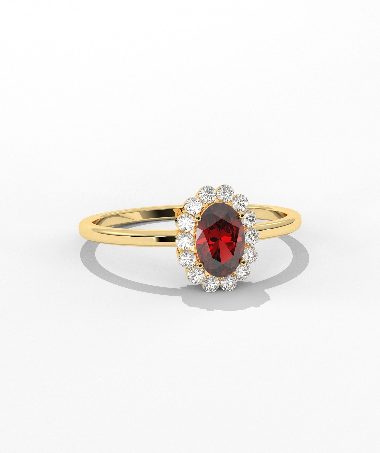 Oval Birthstone Halo Ring with Diamond Accents in 14K Gold