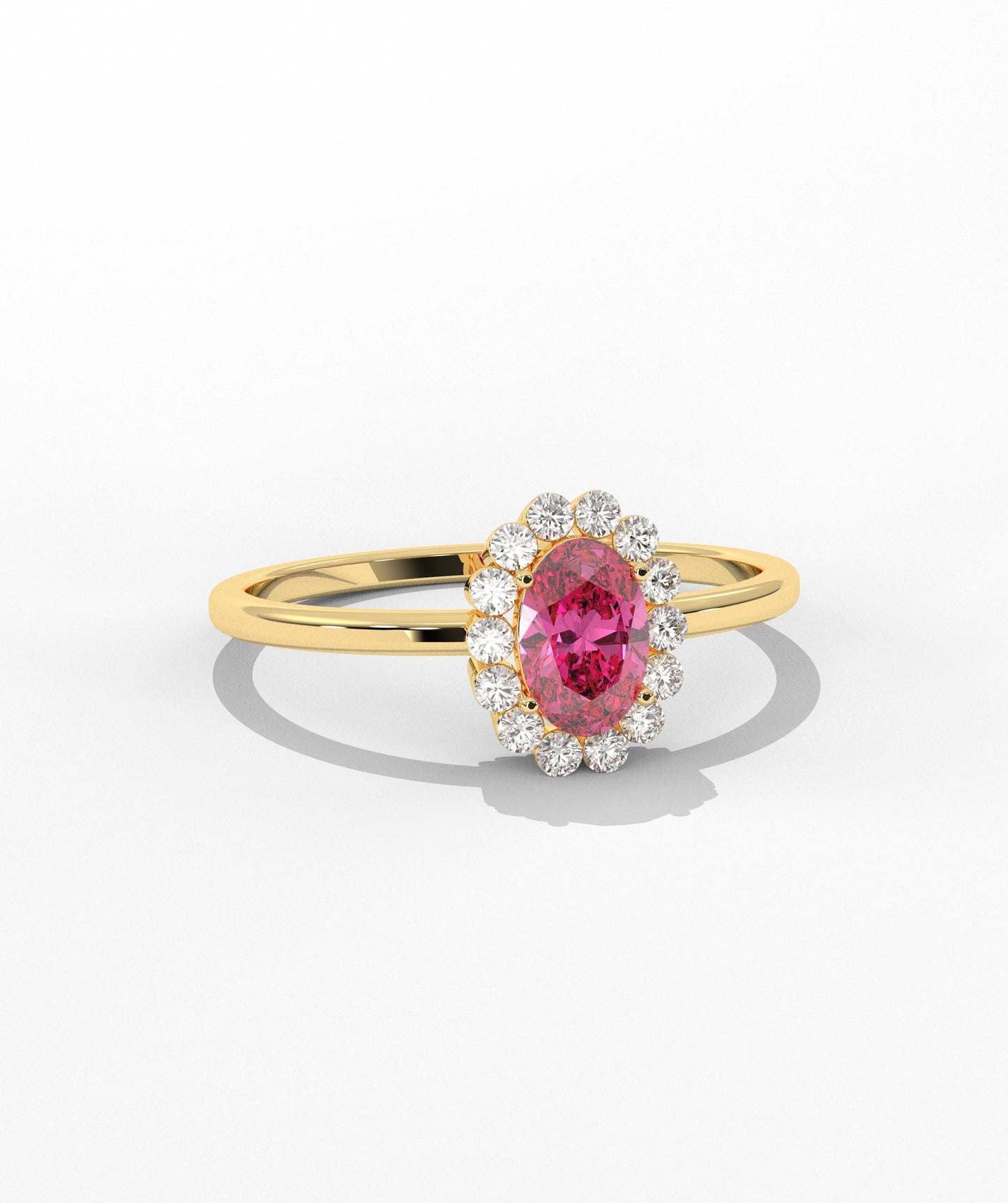 Oval Birthstone Halo Ring with Diamond Accents in 14K Gold