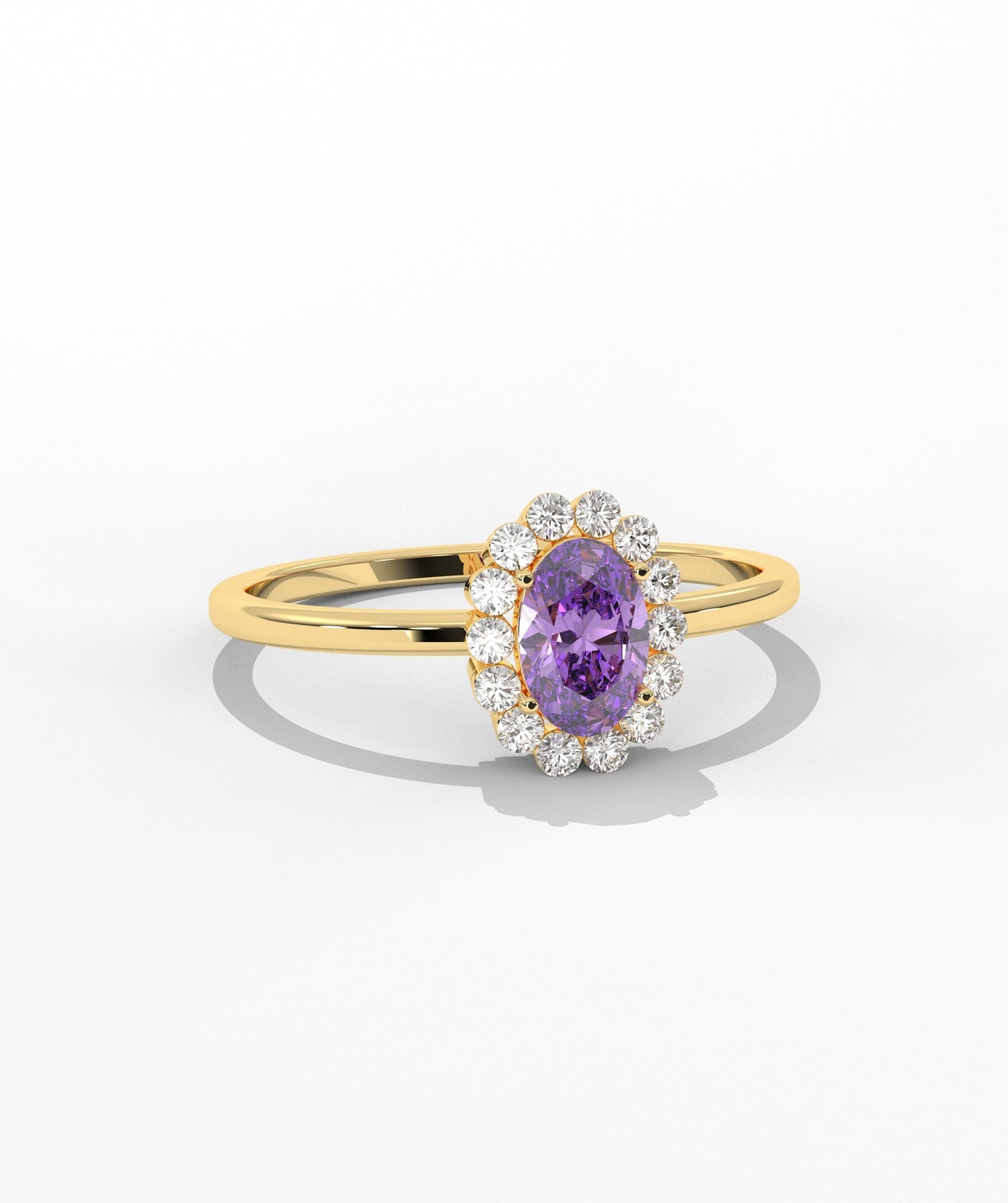 Oval Birthstone Halo Ring with Diamond Accents in 14K Gold