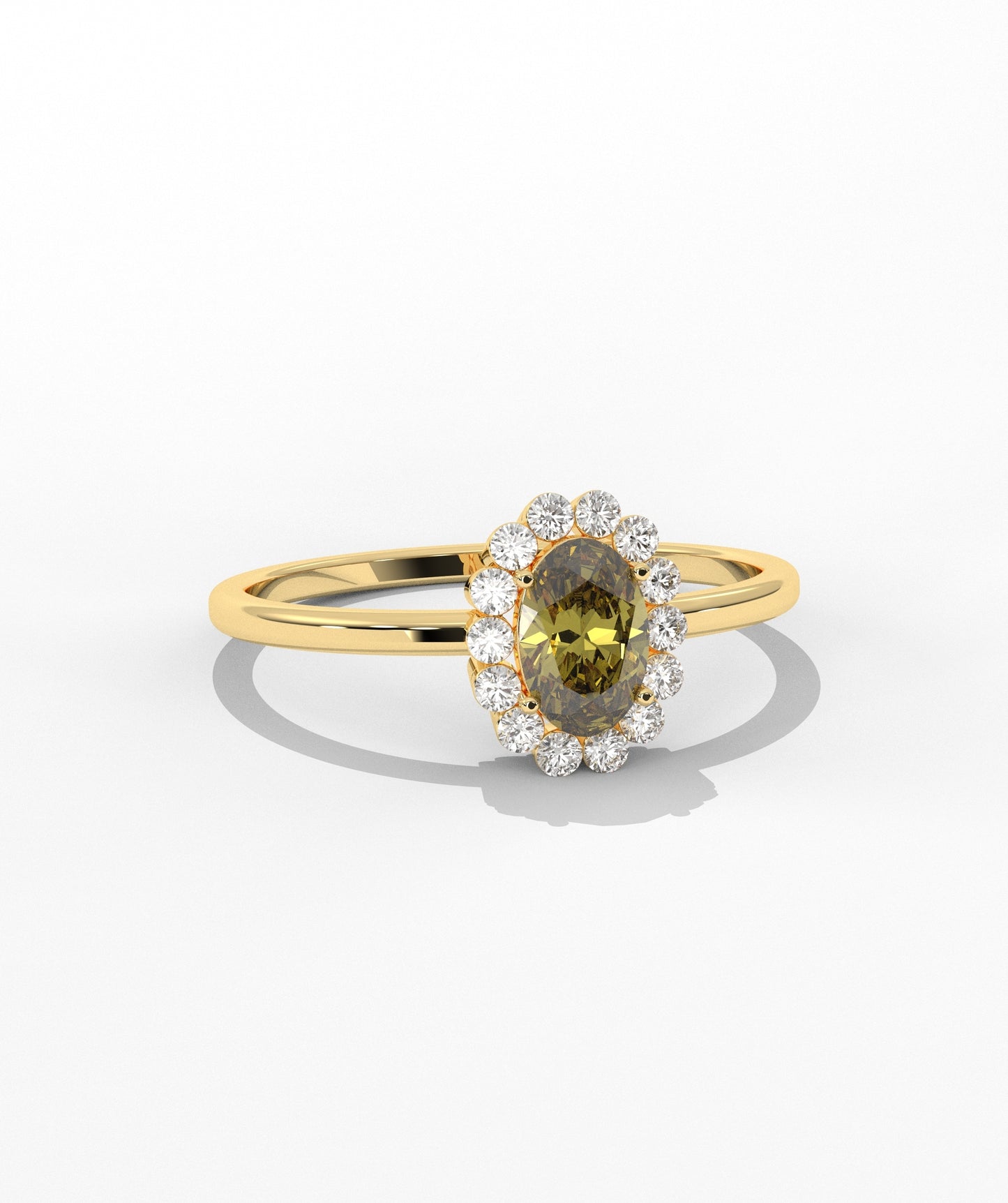 Oval Birthstone Halo Ring with Diamond Accents in 14K Gold