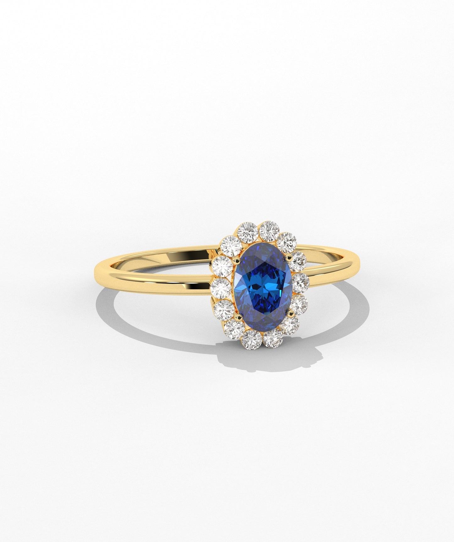 Oval Birthstone Halo Ring with Diamond Accents in 14K Gold