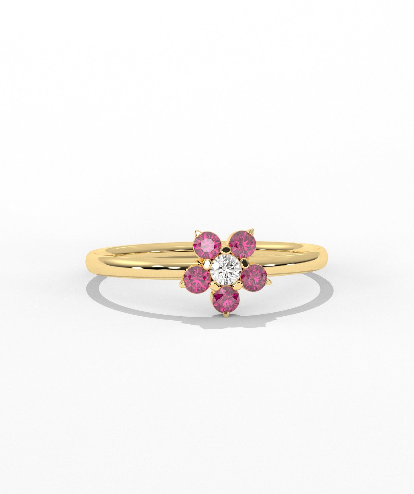 Purple and White Diamond Forget Me Not Flower Petite Ring in 14K Gold