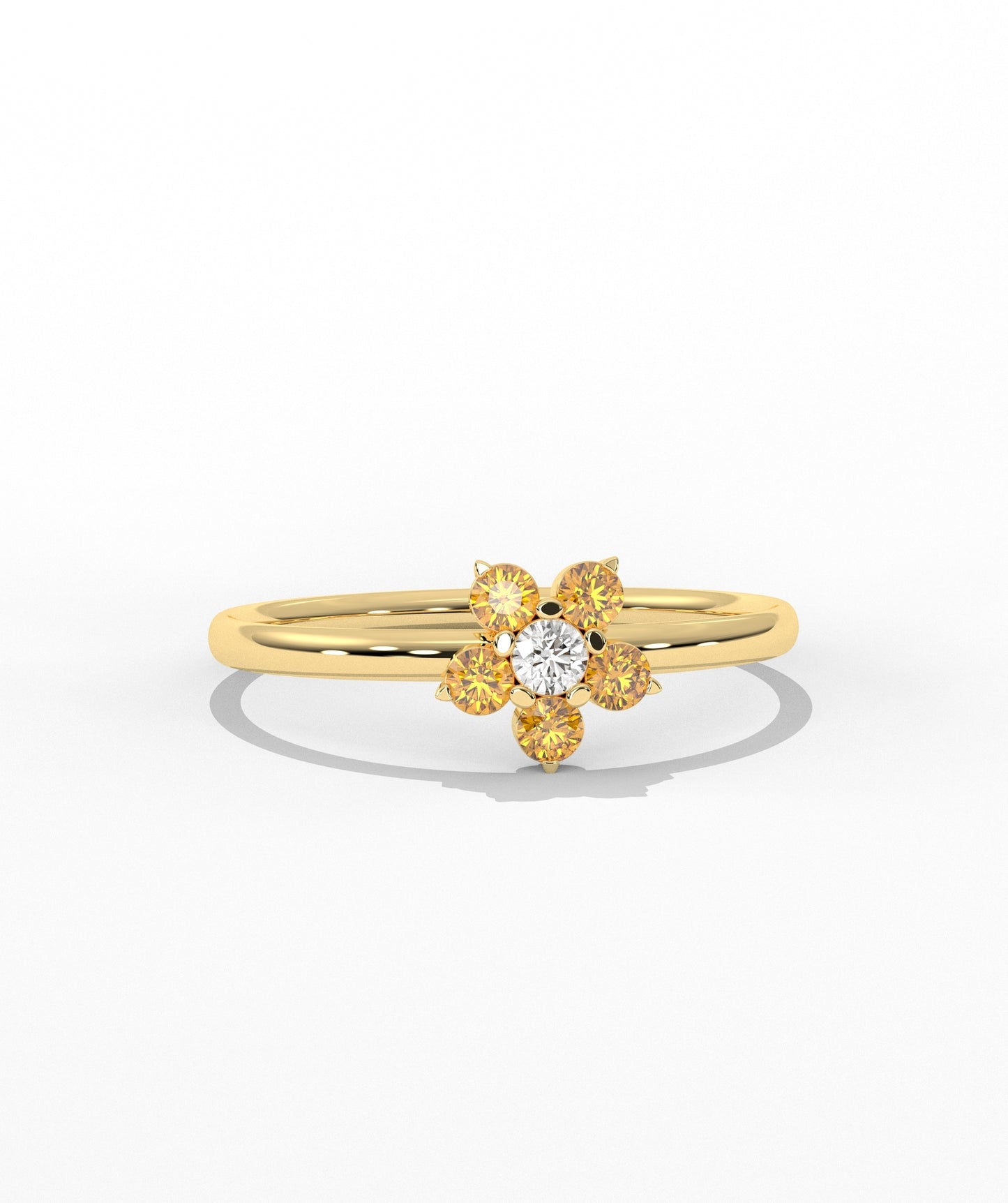 Purple and White Diamond Forget Me Not Flower Petite Ring in 14K Gold
