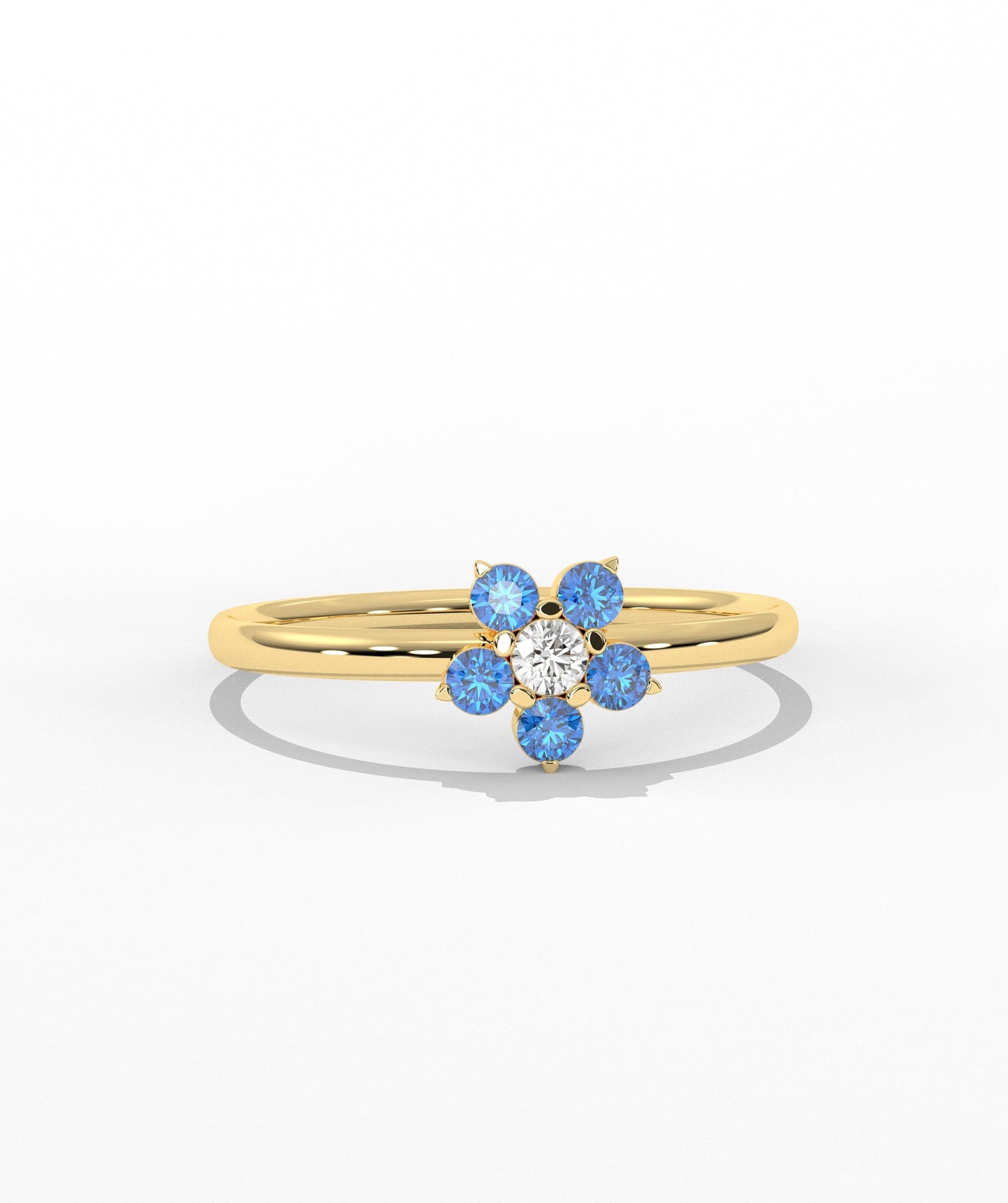 Purple and White Diamond Forget Me Not Flower Petite Ring in 14K Gold