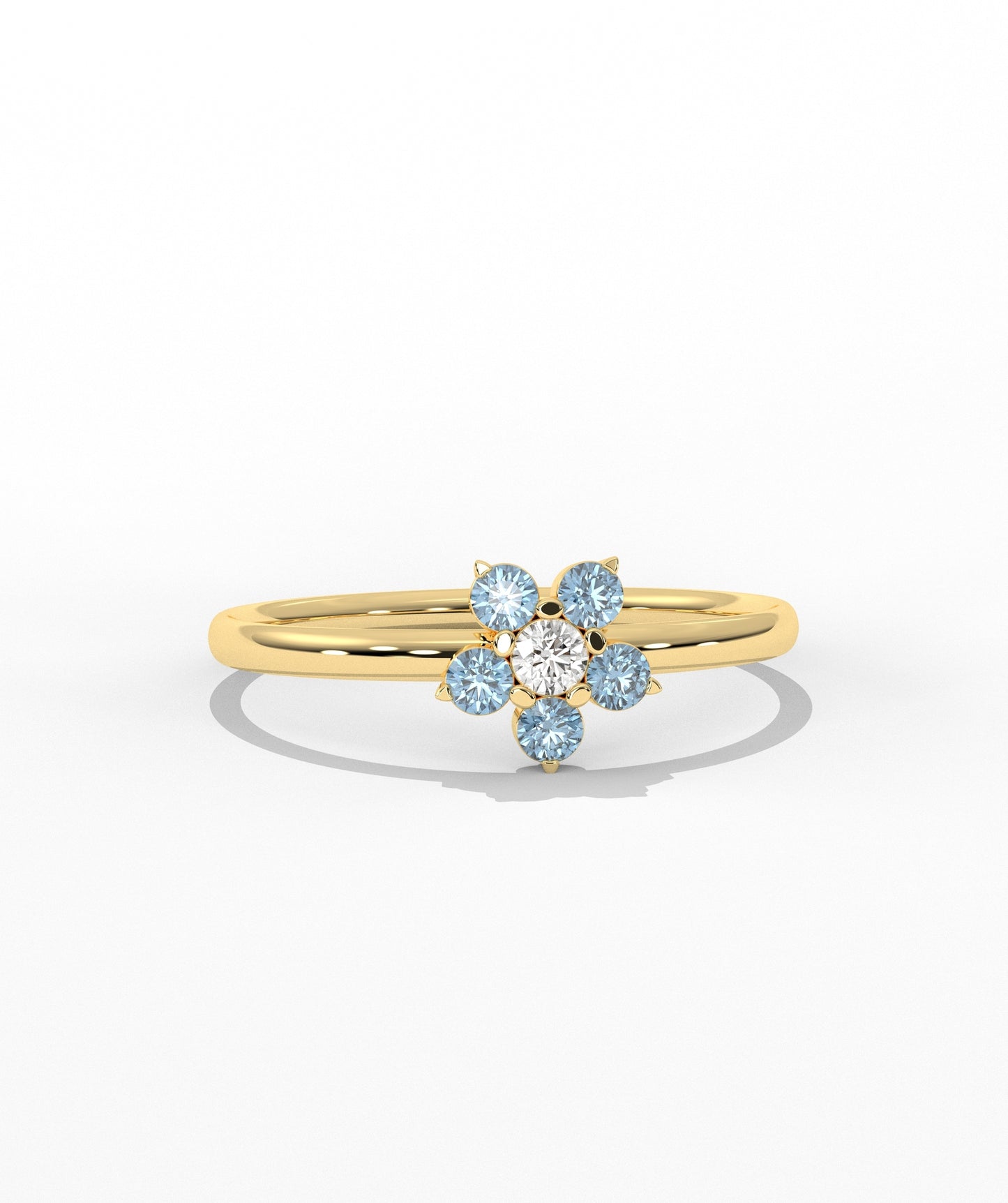 Purple and White Diamond Forget Me Not Flower Petite Ring in 14K Gold