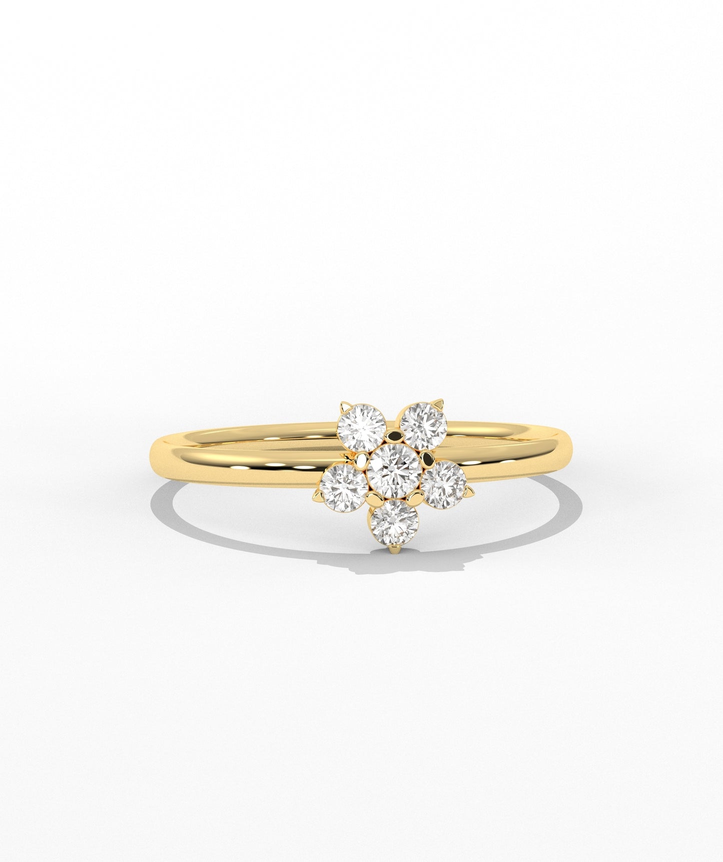 Purple and White Diamond Forget Me Not Flower Petite Ring in 14K Gold