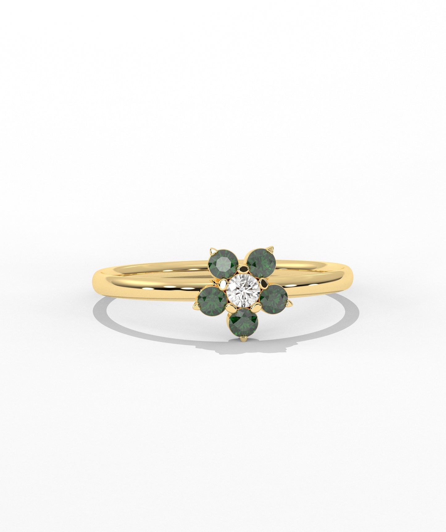 Purple and White Diamond Forget Me Not Flower Petite Ring in 14K Gold