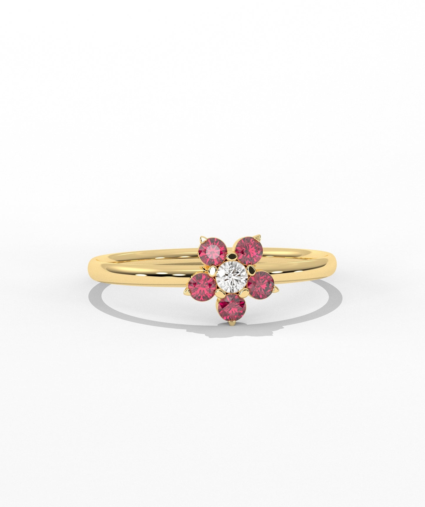 Purple and White Diamond Forget Me Not Flower Petite Ring in 14K Gold