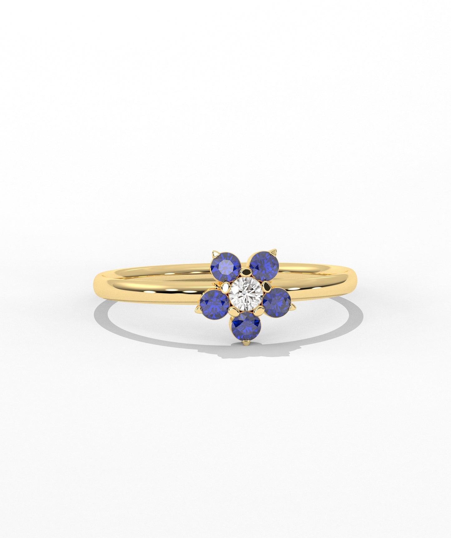 Purple and White Diamond Forget Me Not Flower Petite Ring in 14K Gold