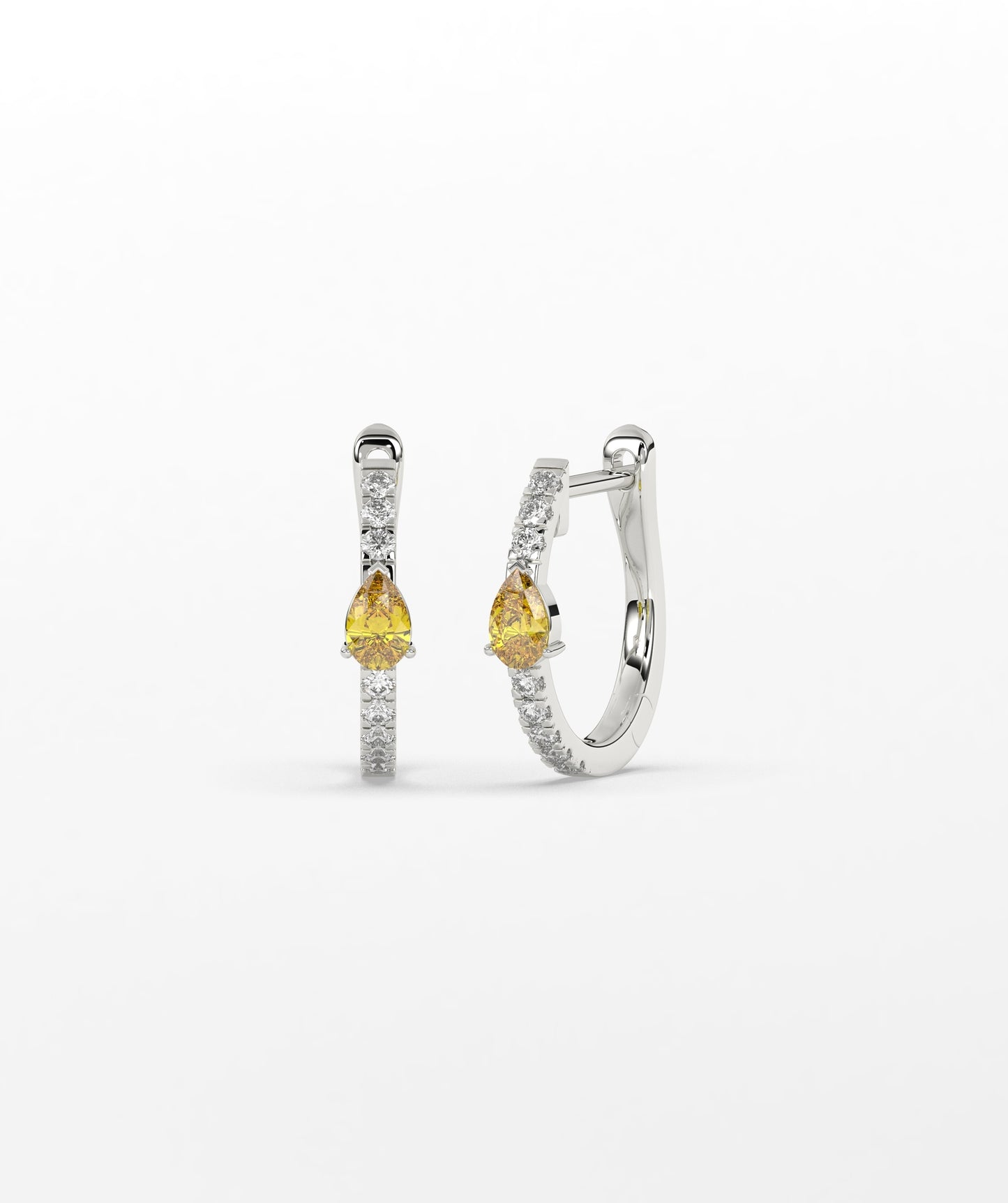 14K Gold Pear Blue Diamond & White Diamond Pavé Huggie Hoop Earrings