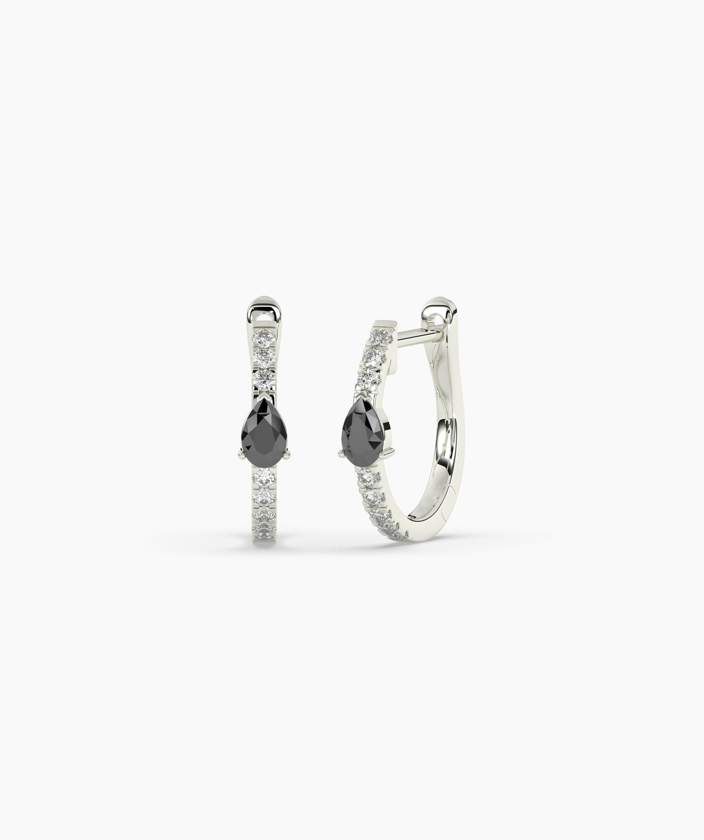 14K Gold Pear Blue Diamond & White Diamond Pavé Huggie Hoop Earrings