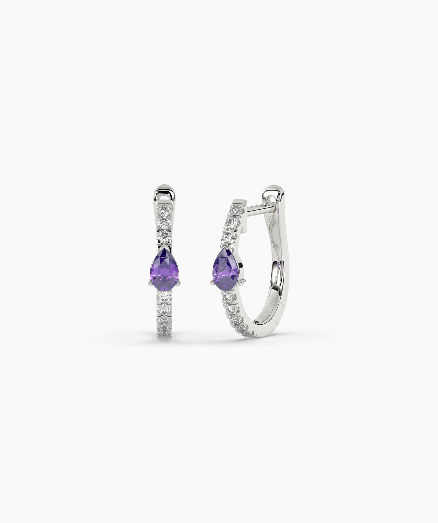 14K Gold Pear Blue Diamond & White Diamond Pavé Huggie Hoop Earrings