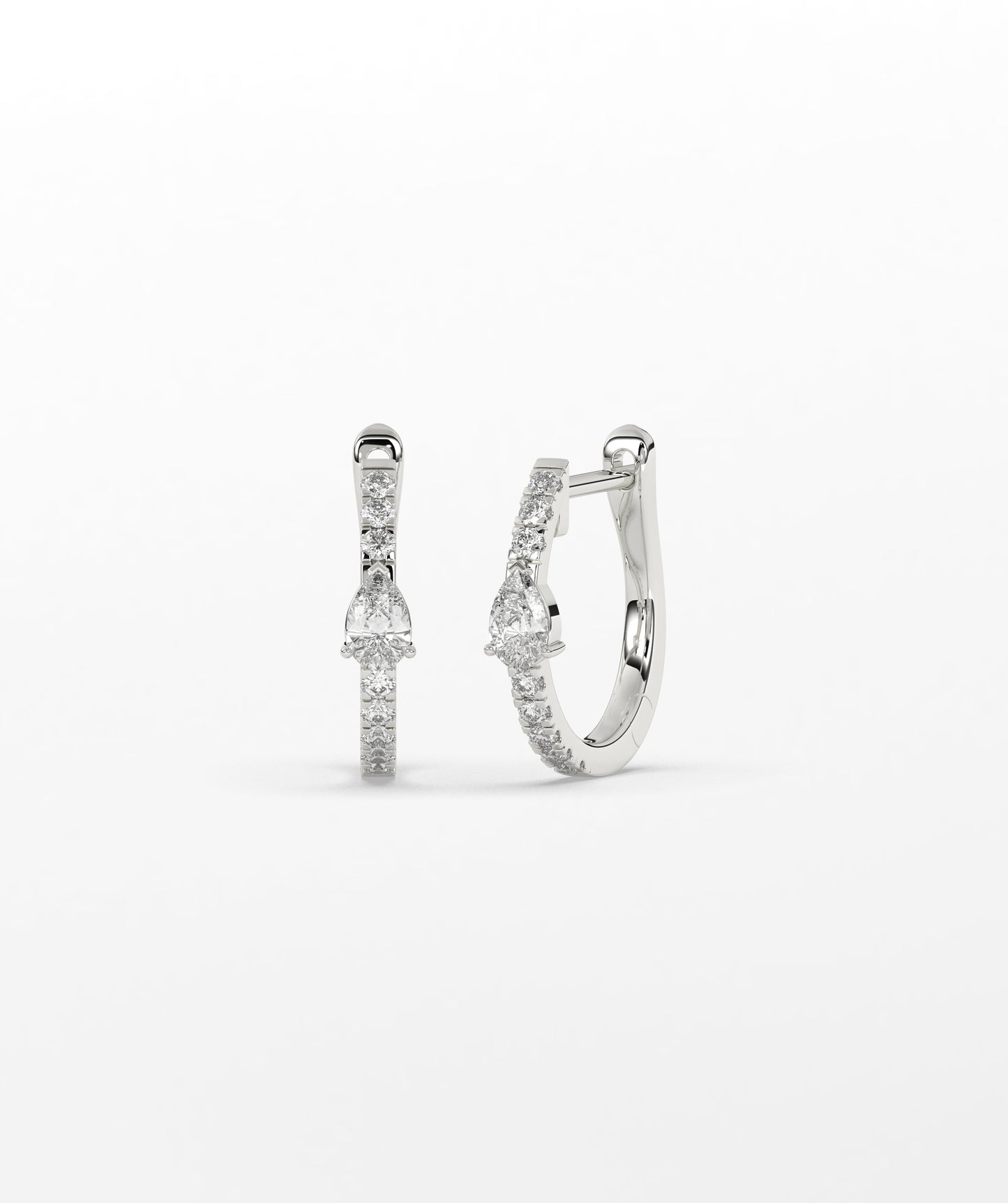 14K Gold Pear Blue Diamond & White Diamond Pavé Huggie Hoop Earrings