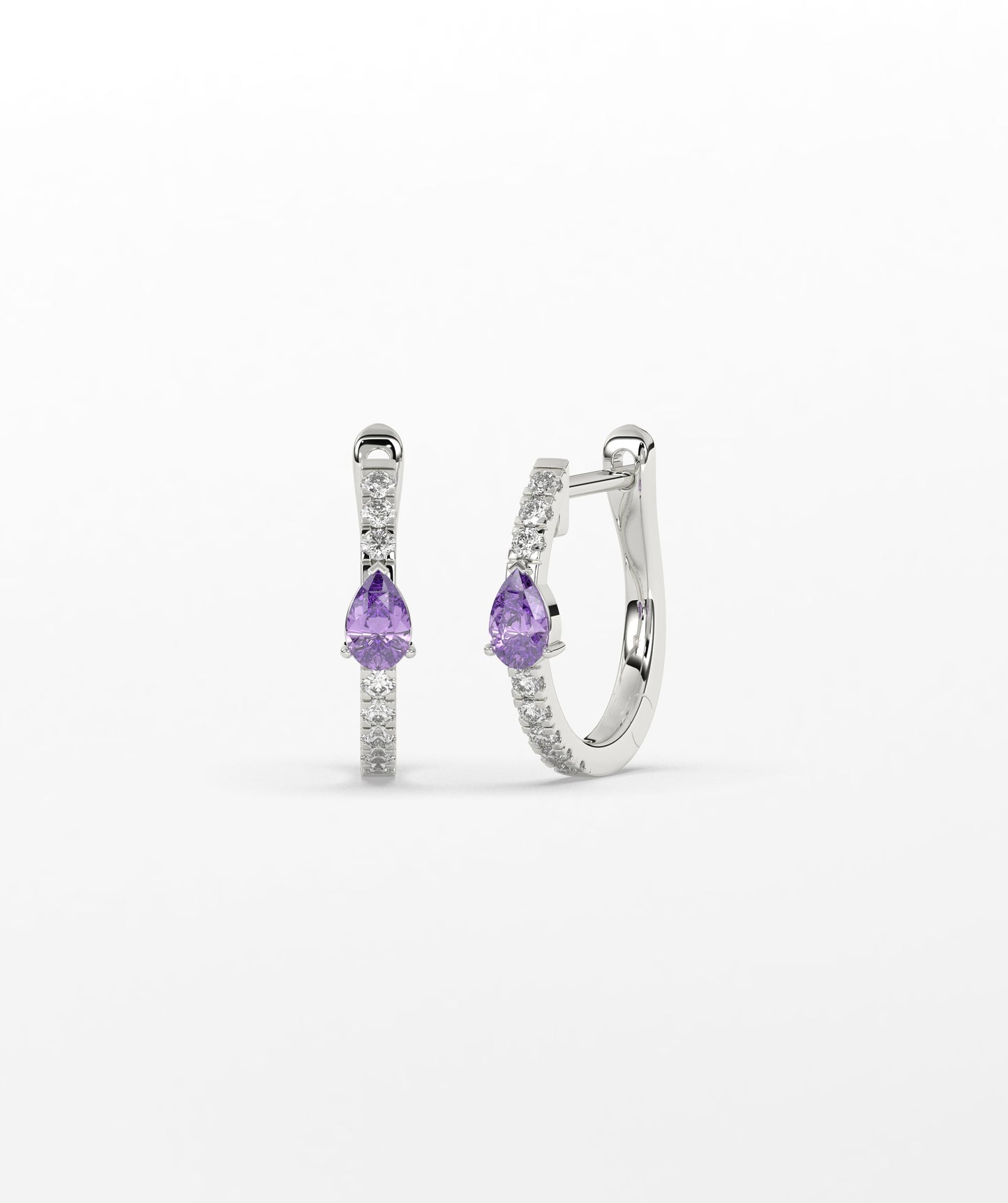 14K Gold Pear Blue Diamond & White Diamond Pavé Huggie Hoop Earrings