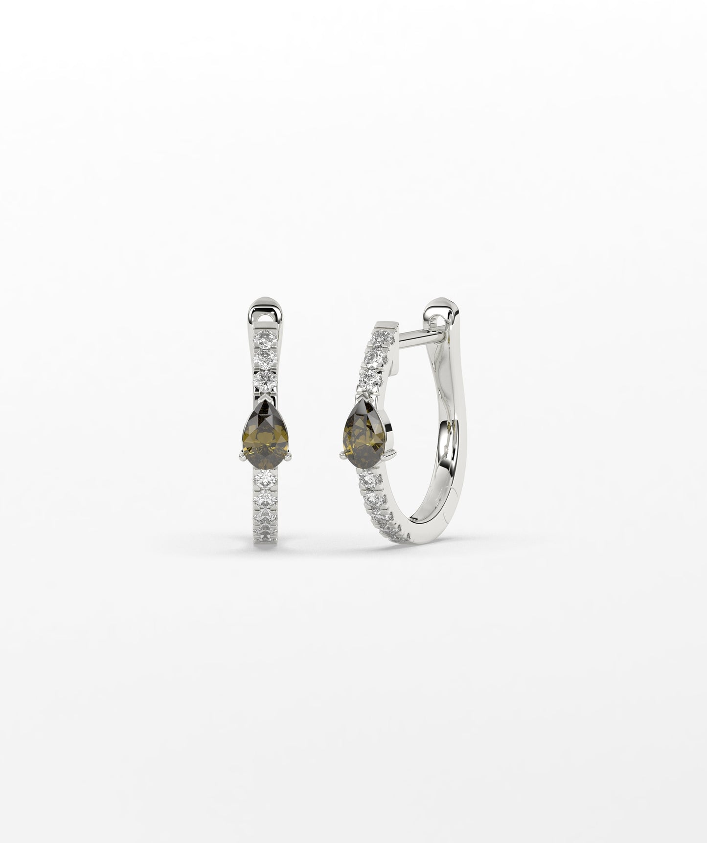 14K Gold Pear Blue Diamond & White Diamond Pavé Huggie Hoop Earrings