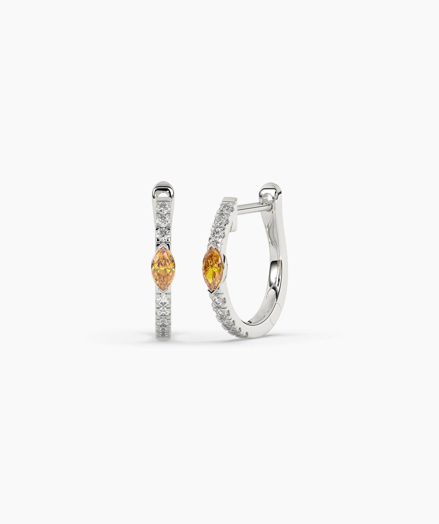 14K Gold Marquise Blue Diamond & White Diamond Huggie Hoop Earrings