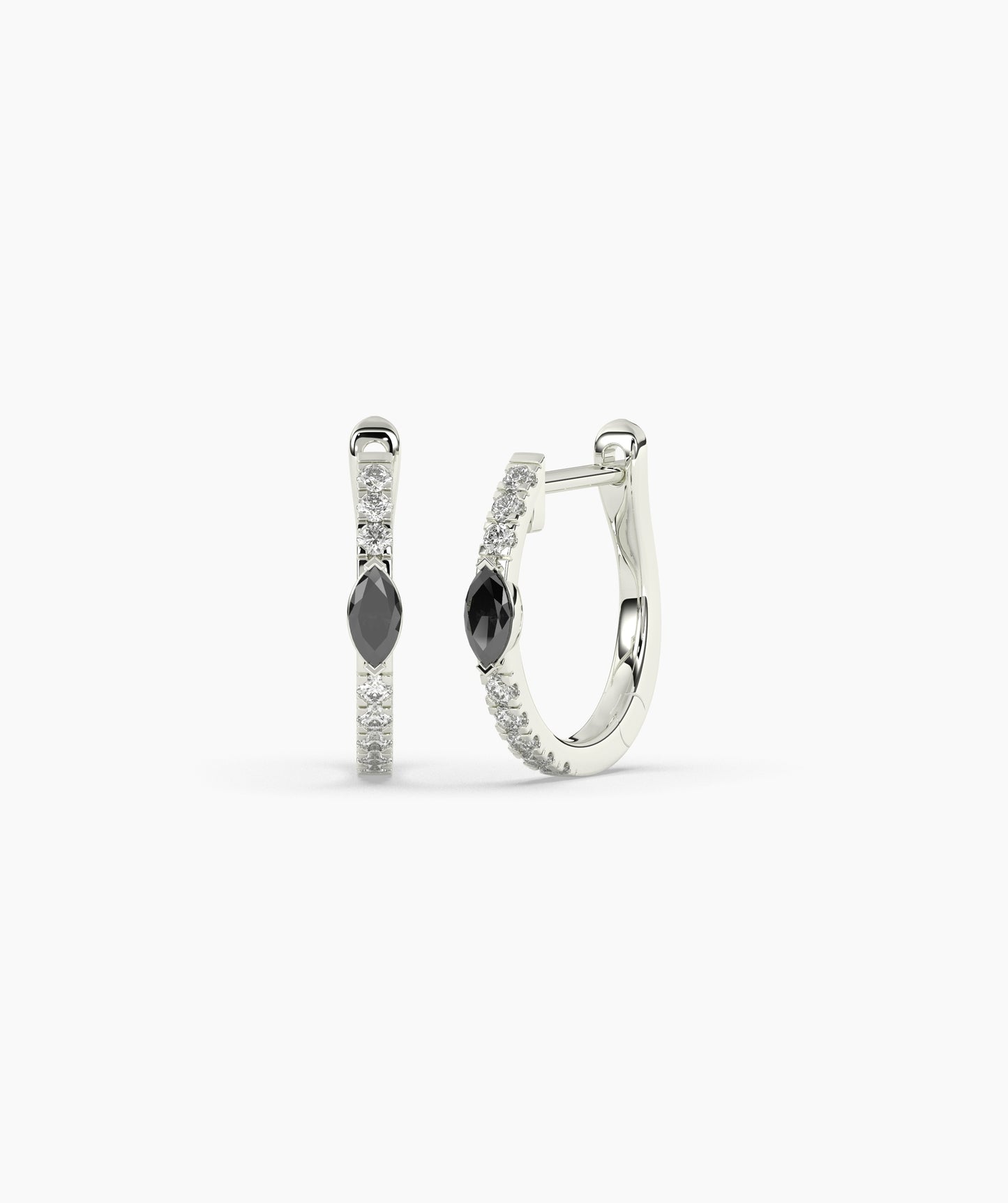 14K Gold Marquise Blue Diamond & White Diamond Huggie Hoop Earrings