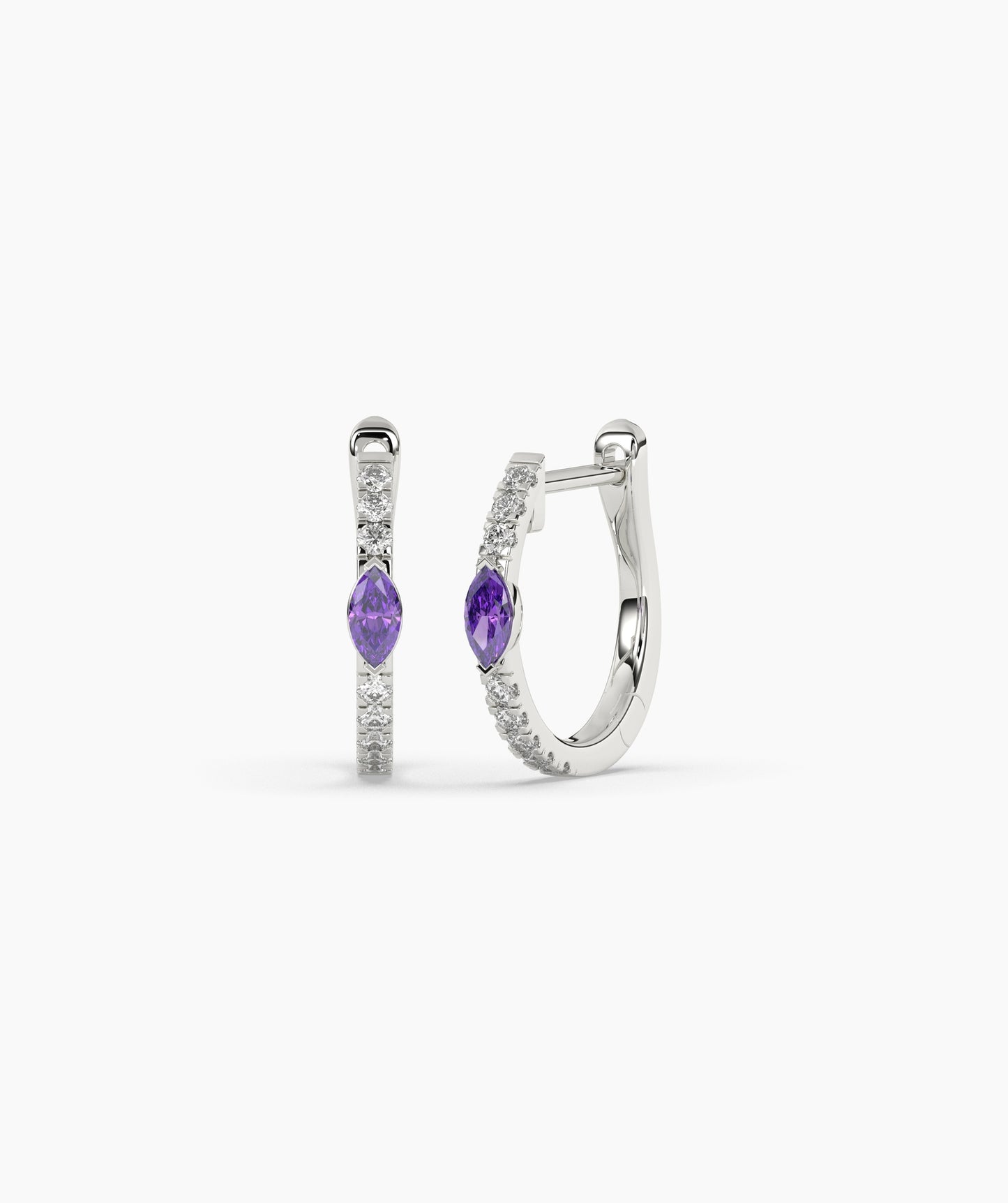 14K Gold Marquise Blue Diamond & White Diamond Huggie Hoop Earrings