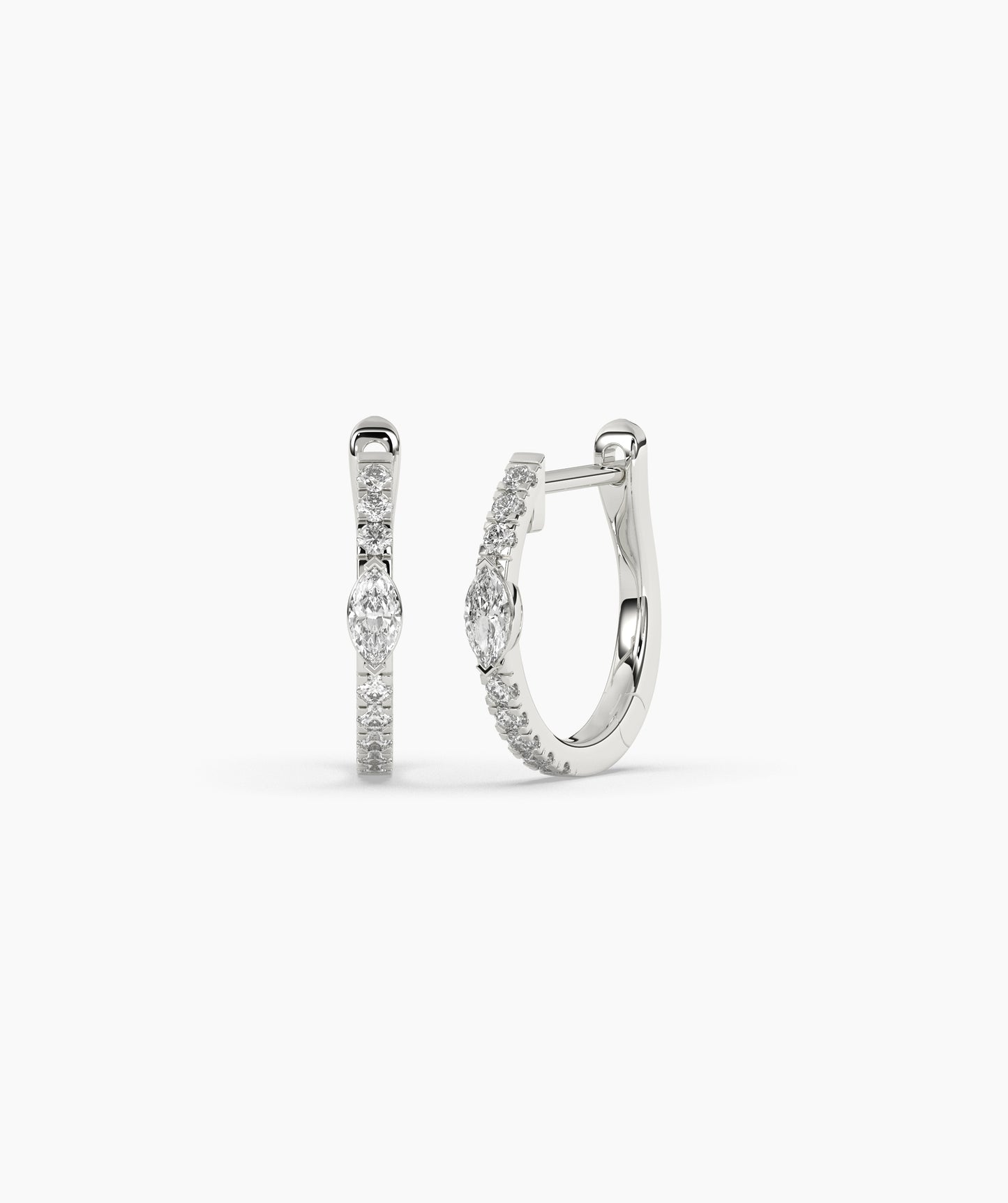 14K Gold Marquise Blue Diamond & White Diamond Huggie Hoop Earrings