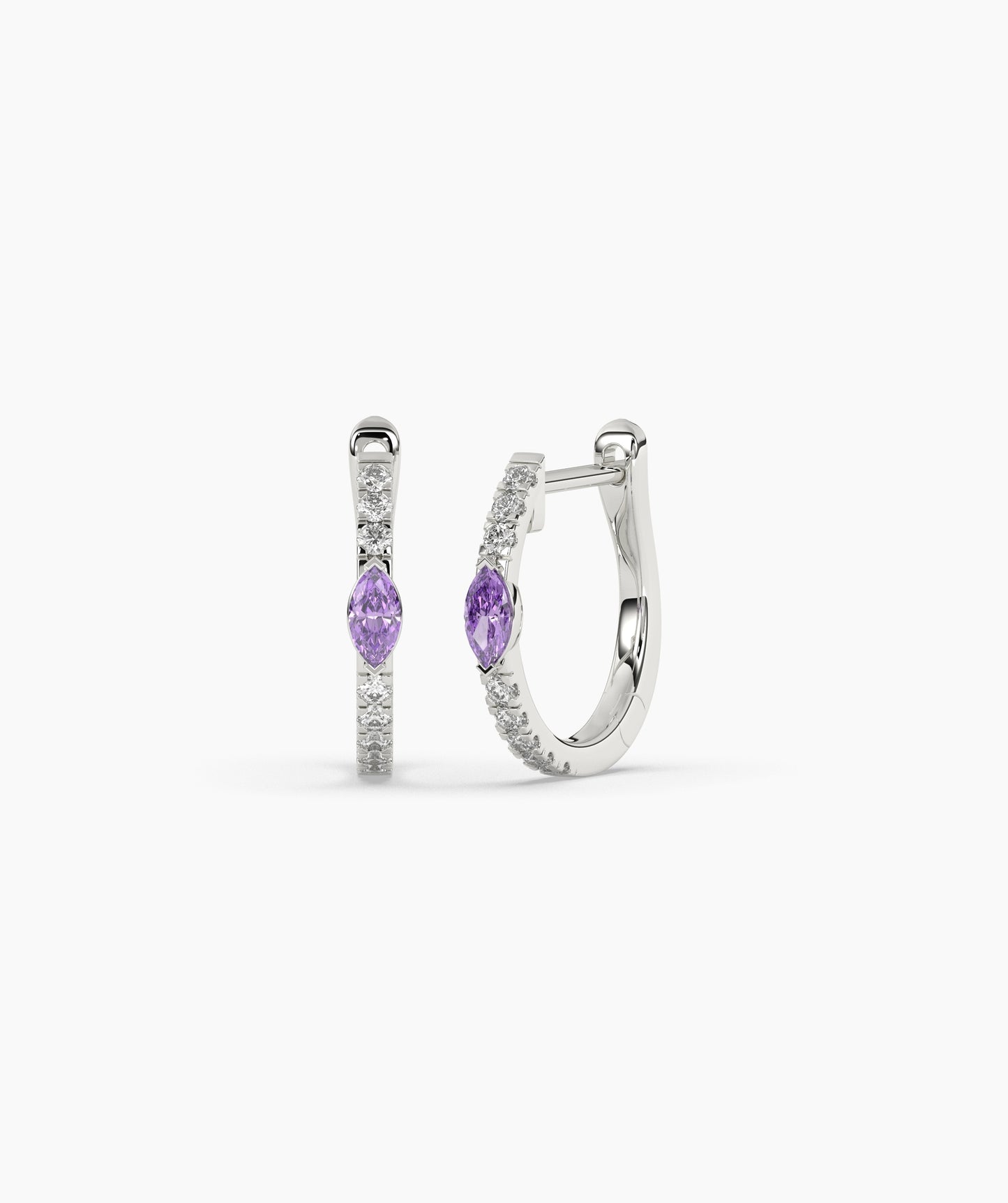 14K Gold Marquise Blue Diamond & White Diamond Huggie Hoop Earrings