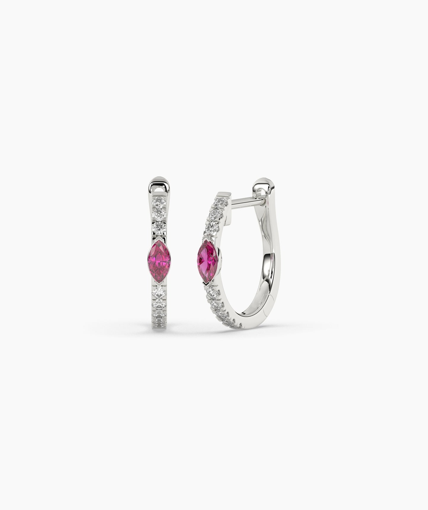 14K Gold Marquise Blue Diamond & White Diamond Huggie Hoop Earrings