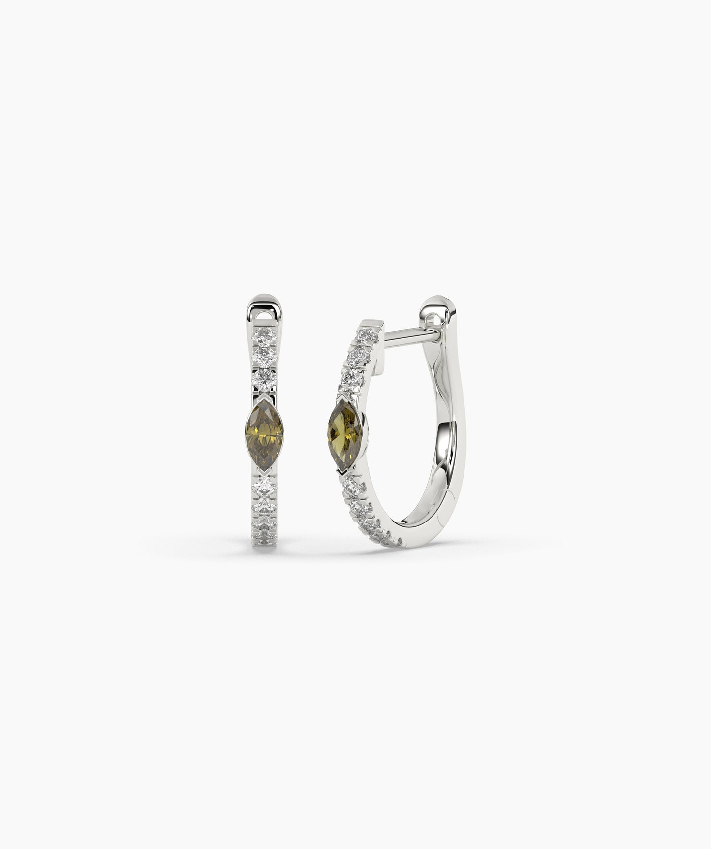 14K Gold Marquise Blue Diamond & White Diamond Huggie Hoop Earrings