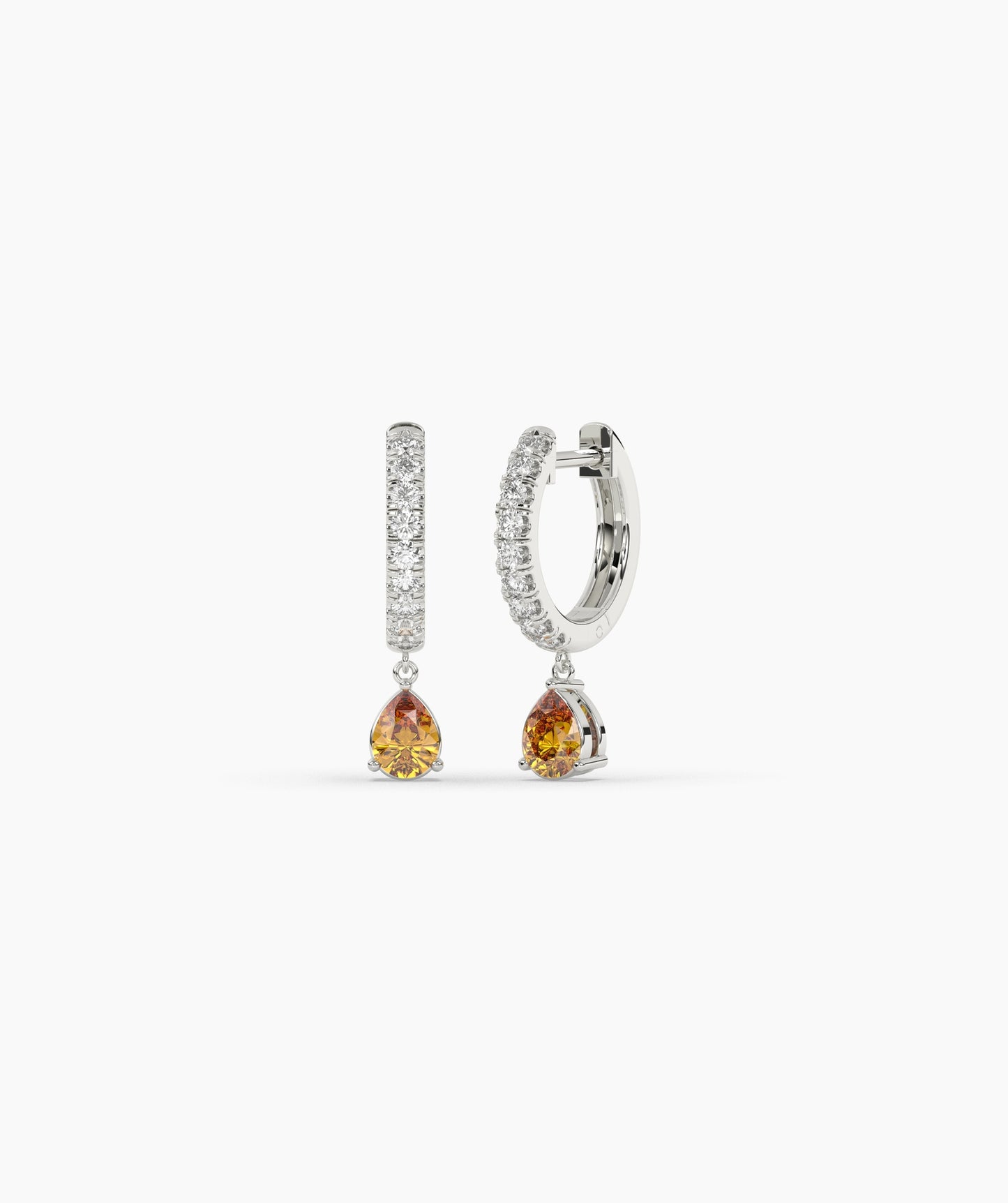 Pear Blue Diamond Drop Huggie Hoop Earrings in 14K Gold