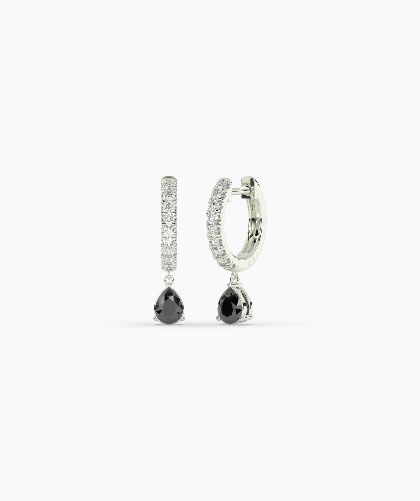 Pear Blue Diamond Drop Huggie Hoop Earrings in 14K Gold