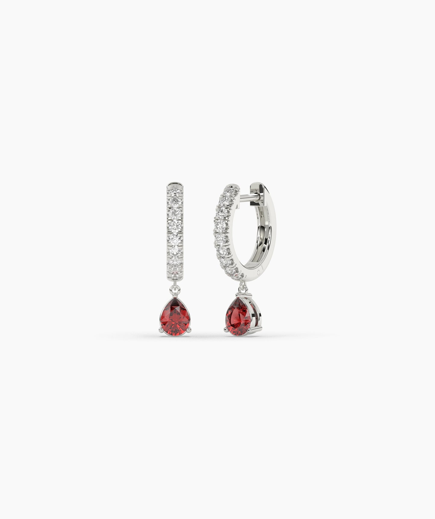 Pear Blue Diamond Drop Huggie Hoop Earrings in 14K Gold