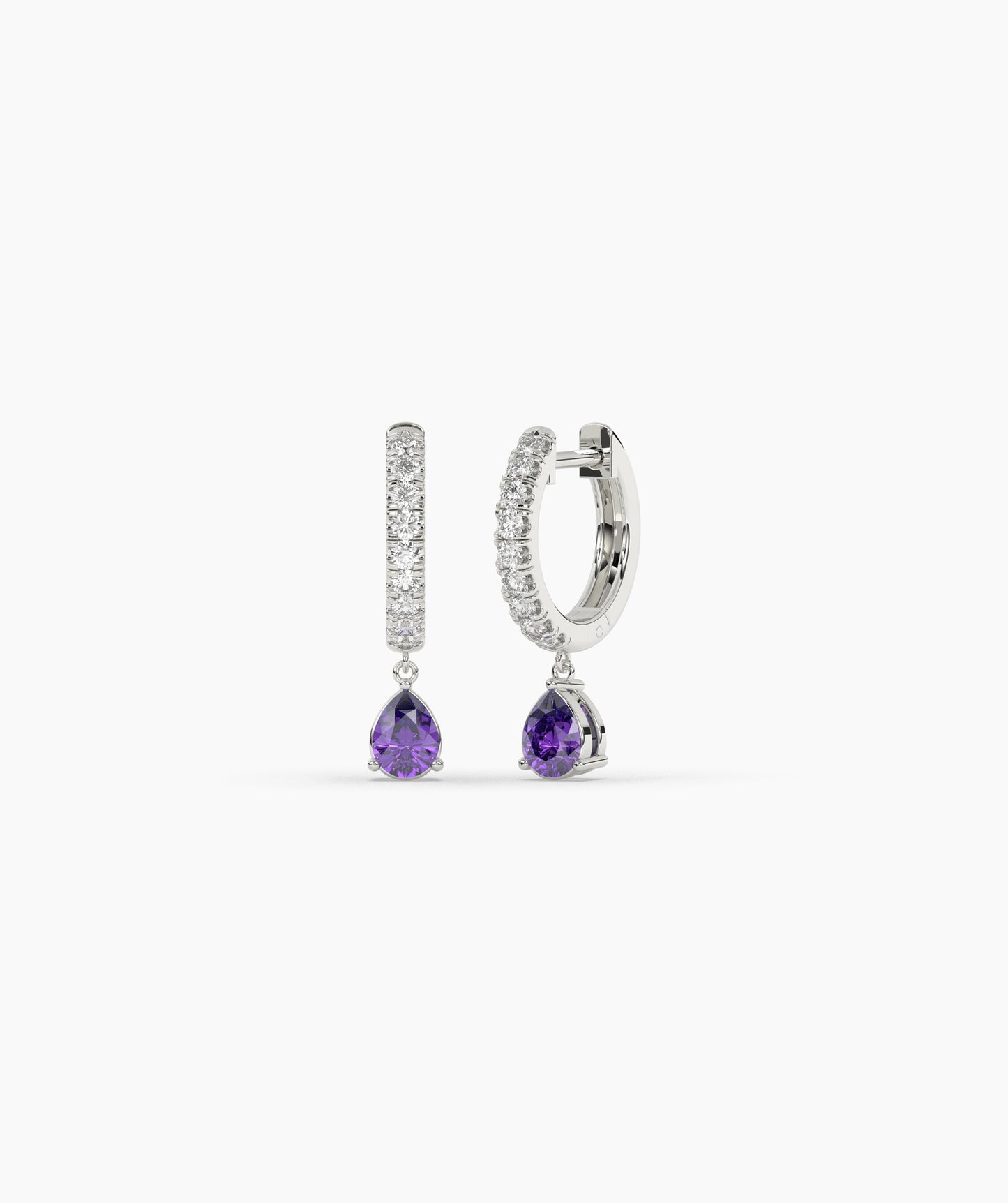 Pear Blue Diamond Drop Huggie Hoop Earrings in 14K Gold