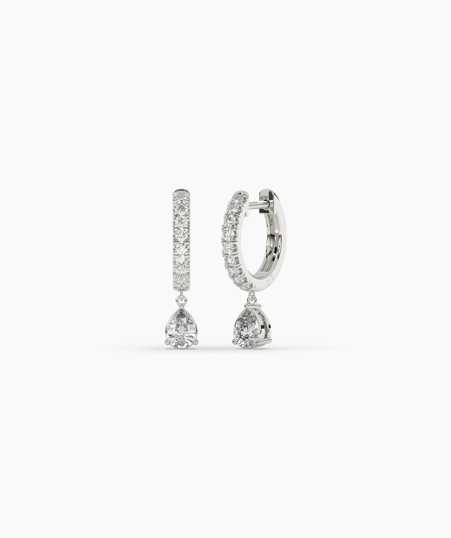 Pear Blue Diamond Drop Huggie Hoop Earrings in 14K Gold