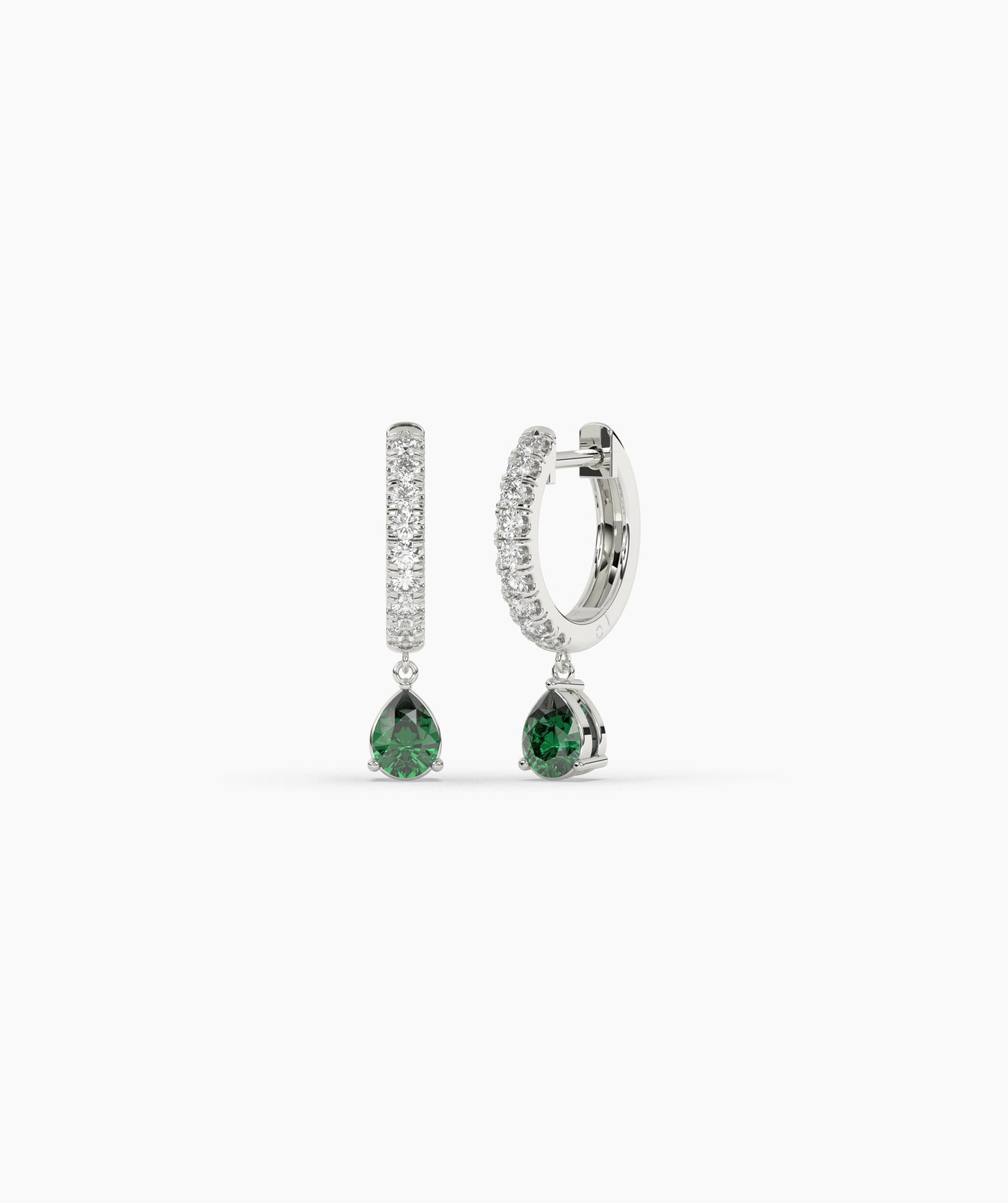 Pear Blue Diamond Drop Huggie Hoop Earrings in 14K Gold