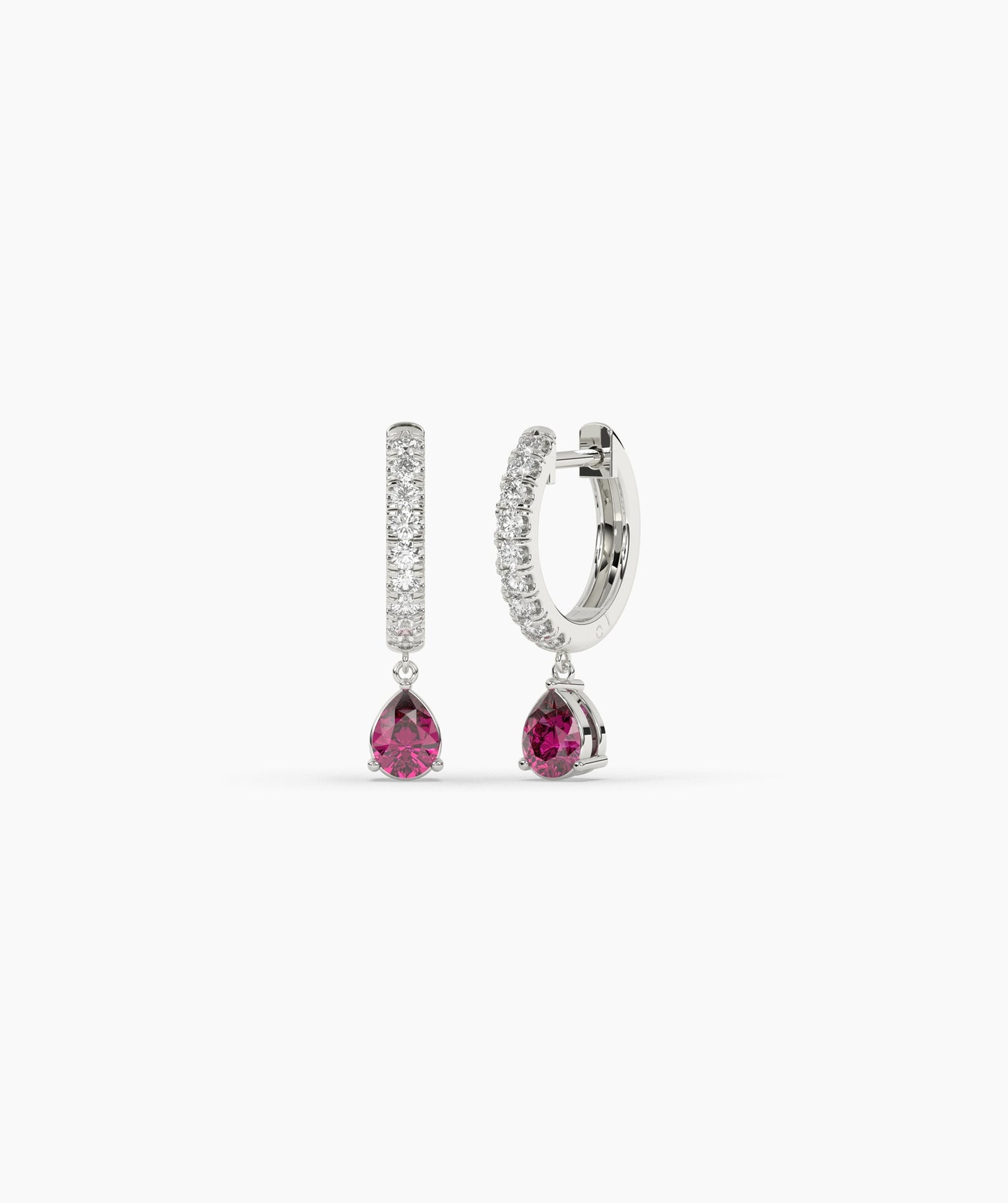 Pear Blue Diamond Drop Huggie Hoop Earrings in 14K Gold