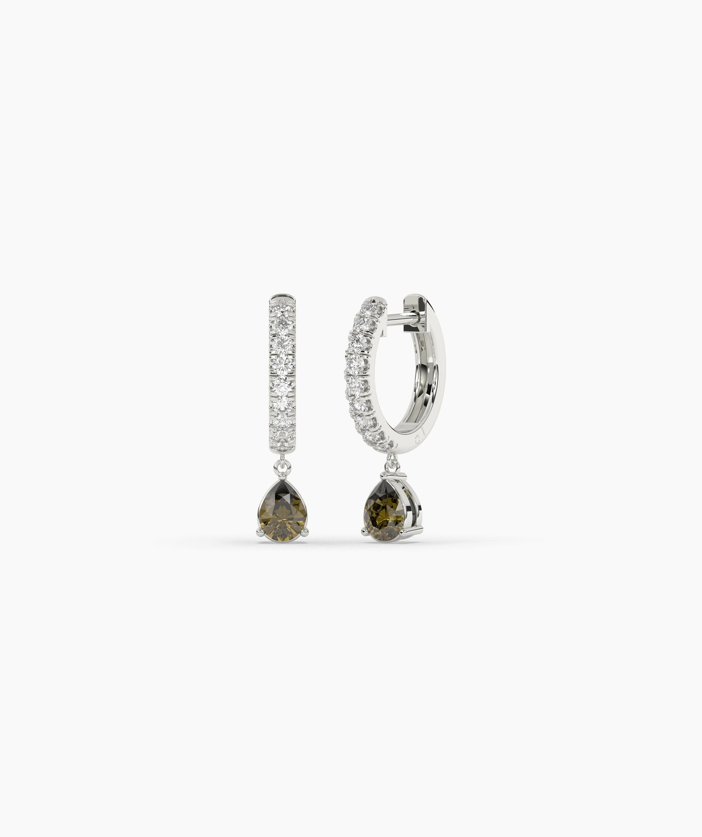 Pear Blue Diamond Drop Huggie Hoop Earrings in 14K Gold