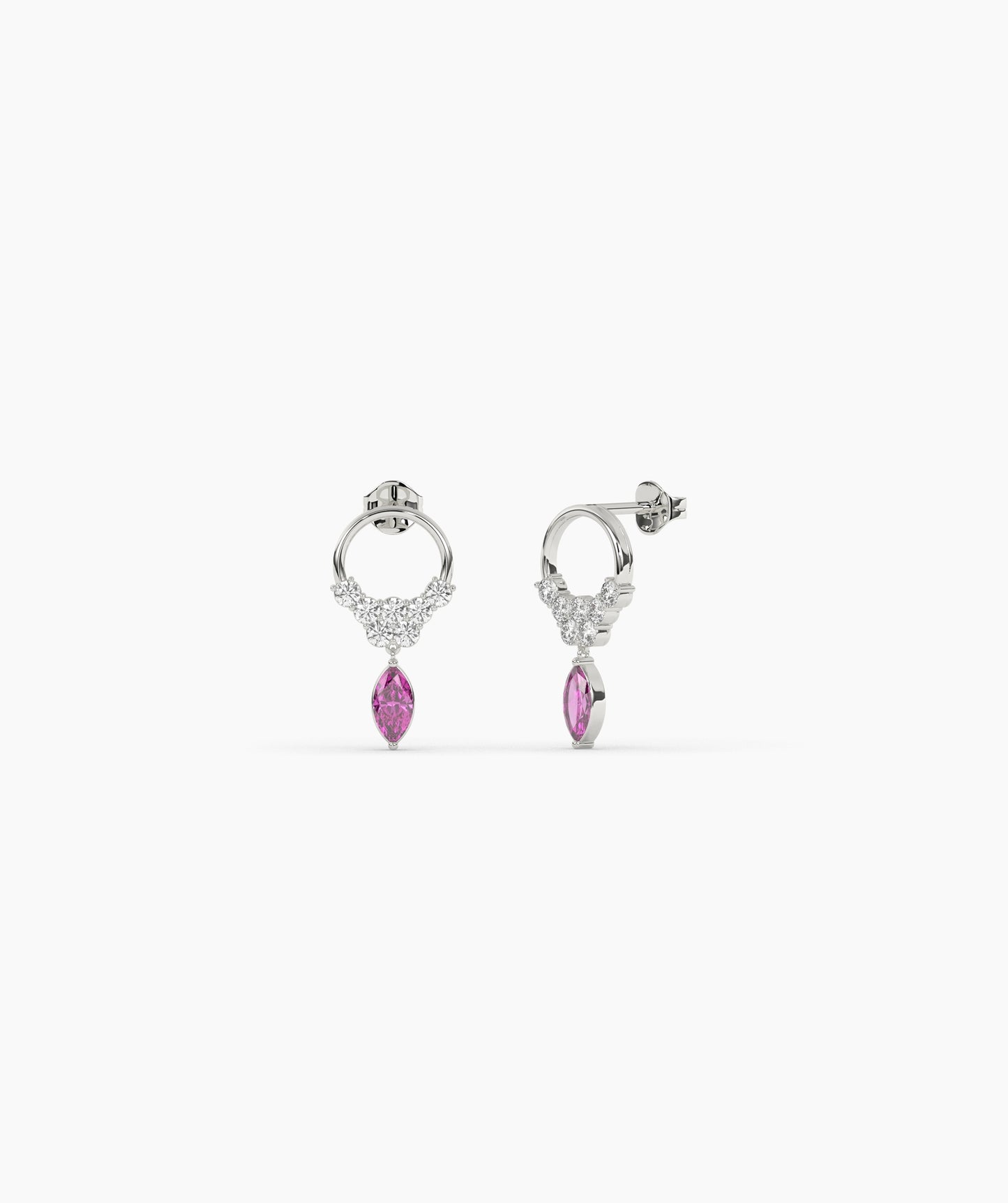 14K Gold Marquise Birthstone & Diamond Cluster Drop Earrings