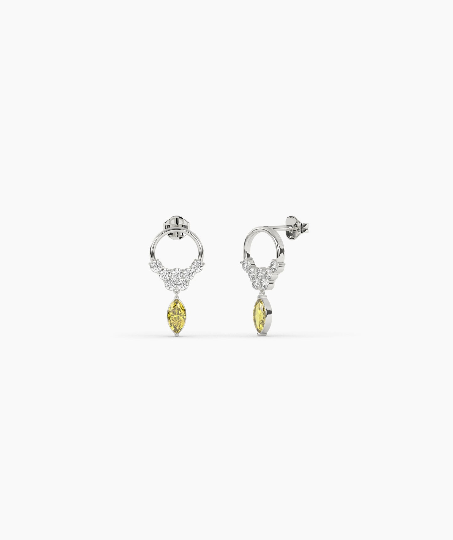 14K Gold Marquise Birthstone & Diamond Cluster Drop Earrings