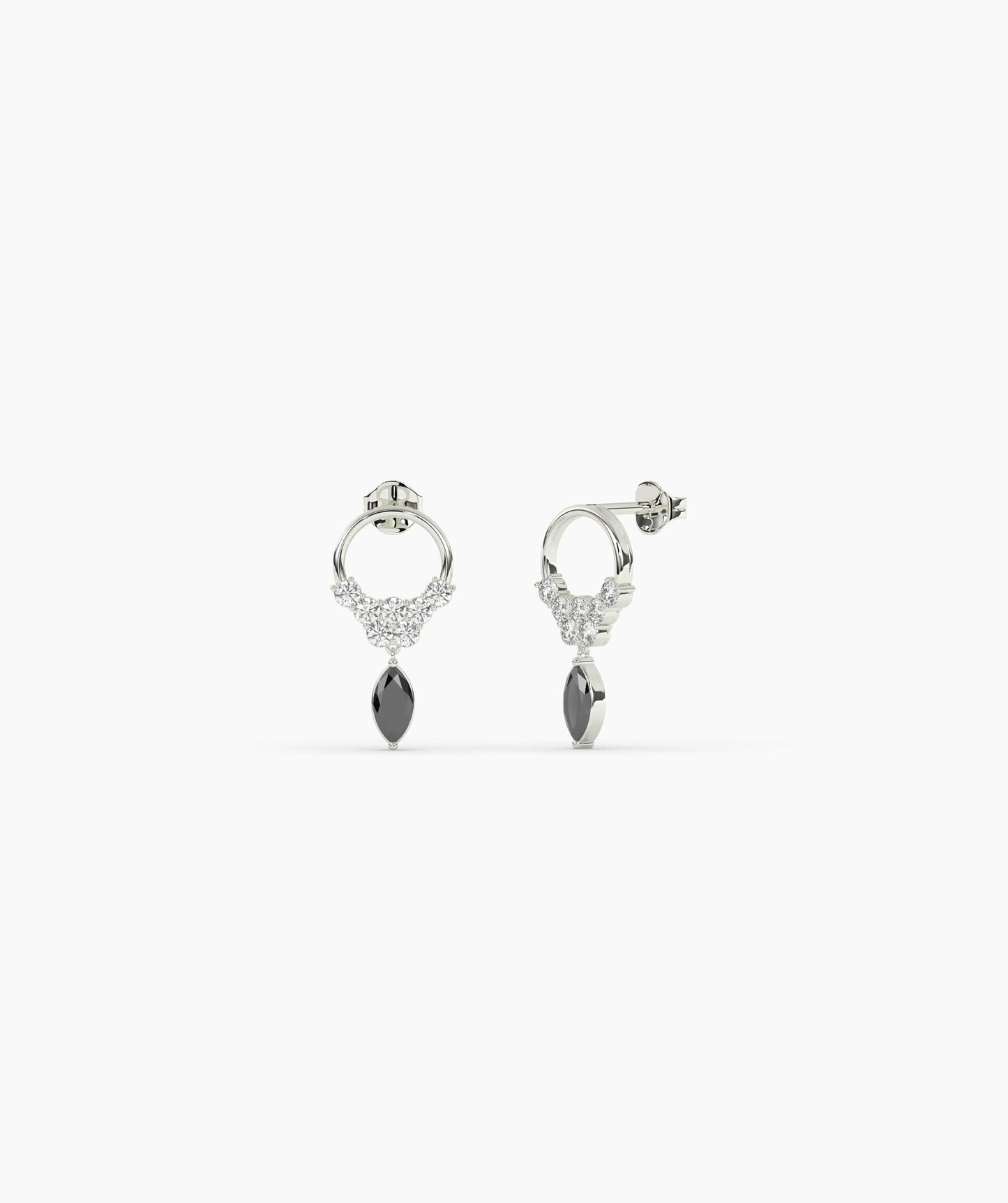 14K Gold Marquise Birthstone & Diamond Cluster Drop Earrings