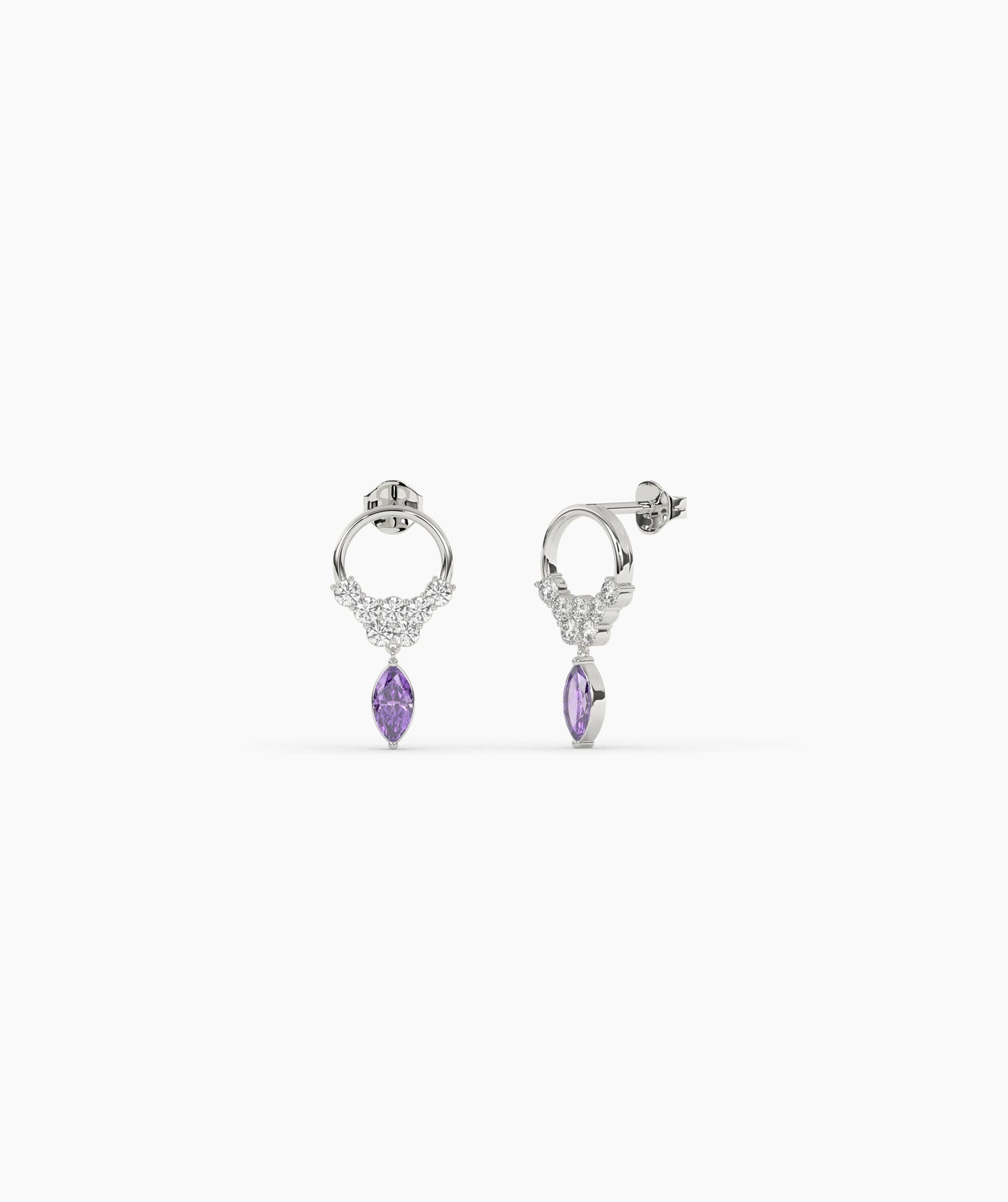 14K Gold Marquise Birthstone & Diamond Cluster Drop Earrings