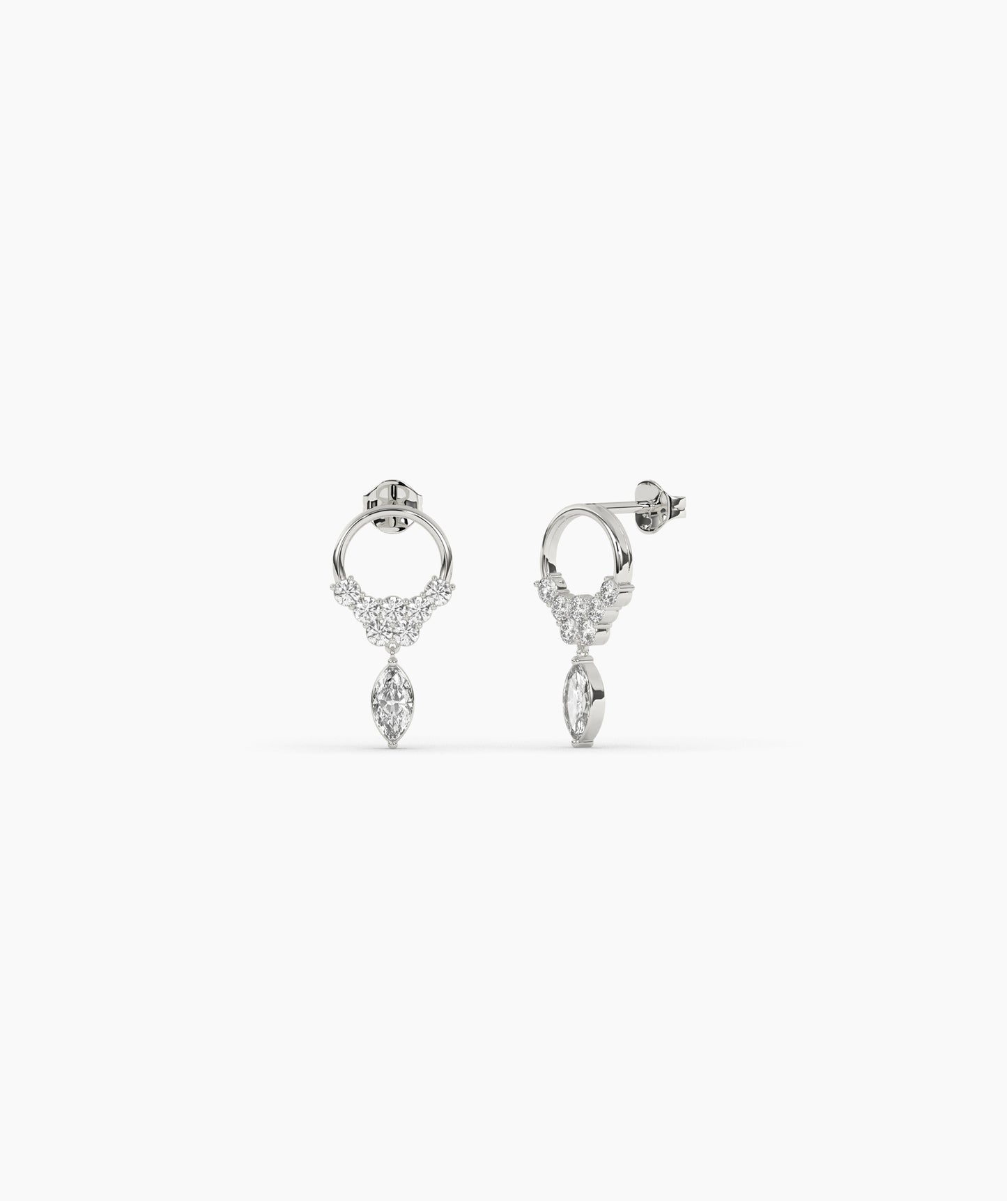 14K Gold Marquise Birthstone & Diamond Cluster Drop Earrings