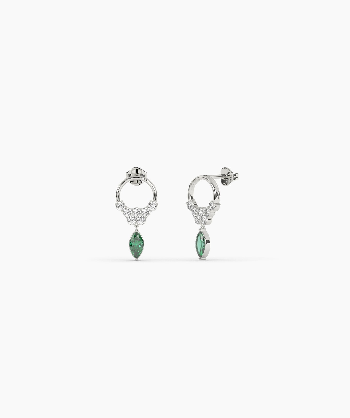 14K Gold Marquise Birthstone & Diamond Cluster Drop Earrings