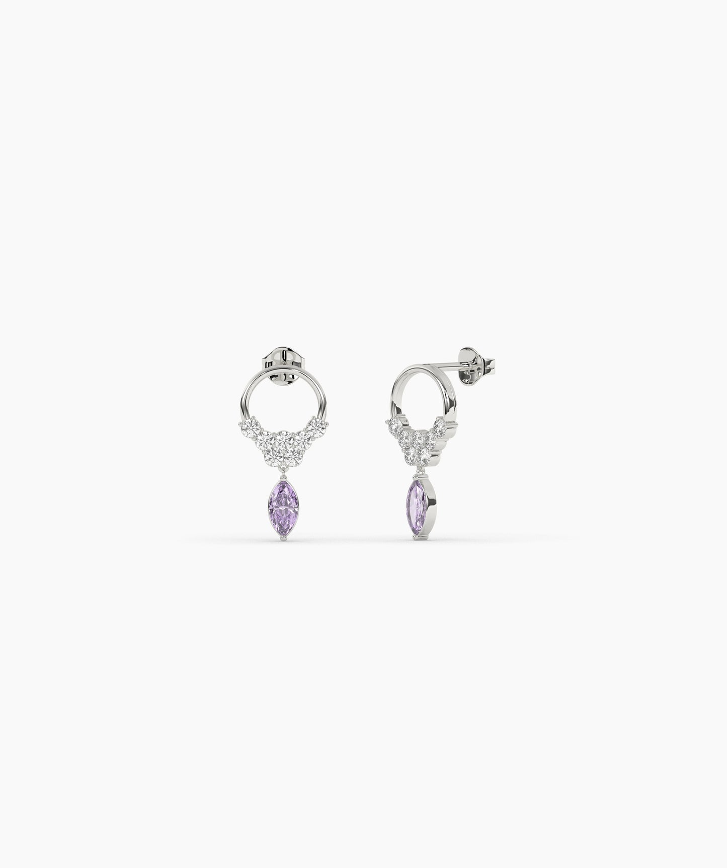 14K Gold Marquise Birthstone & Diamond Cluster Drop Earrings