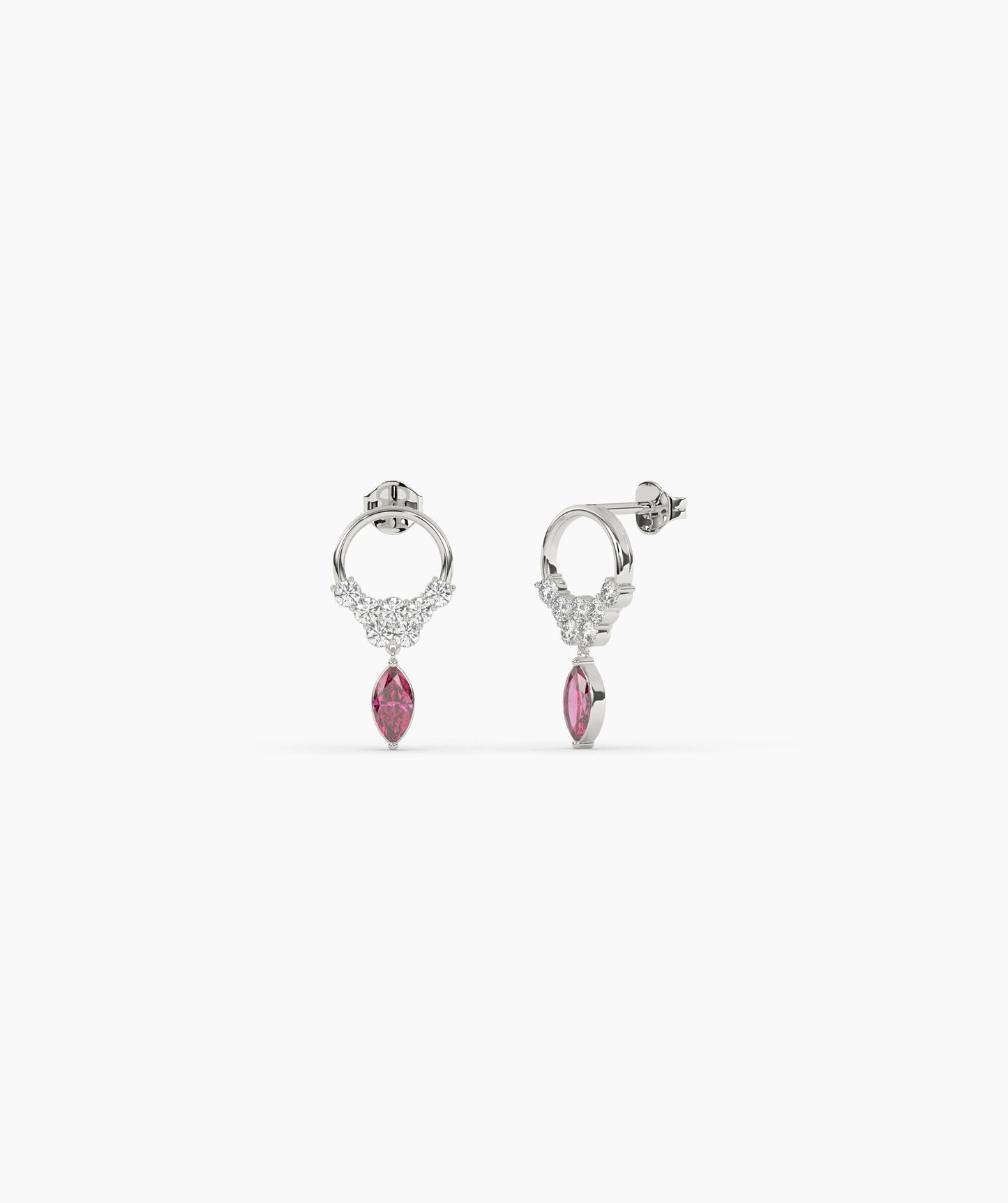 14K Gold Marquise Birthstone & Diamond Cluster Drop Earrings